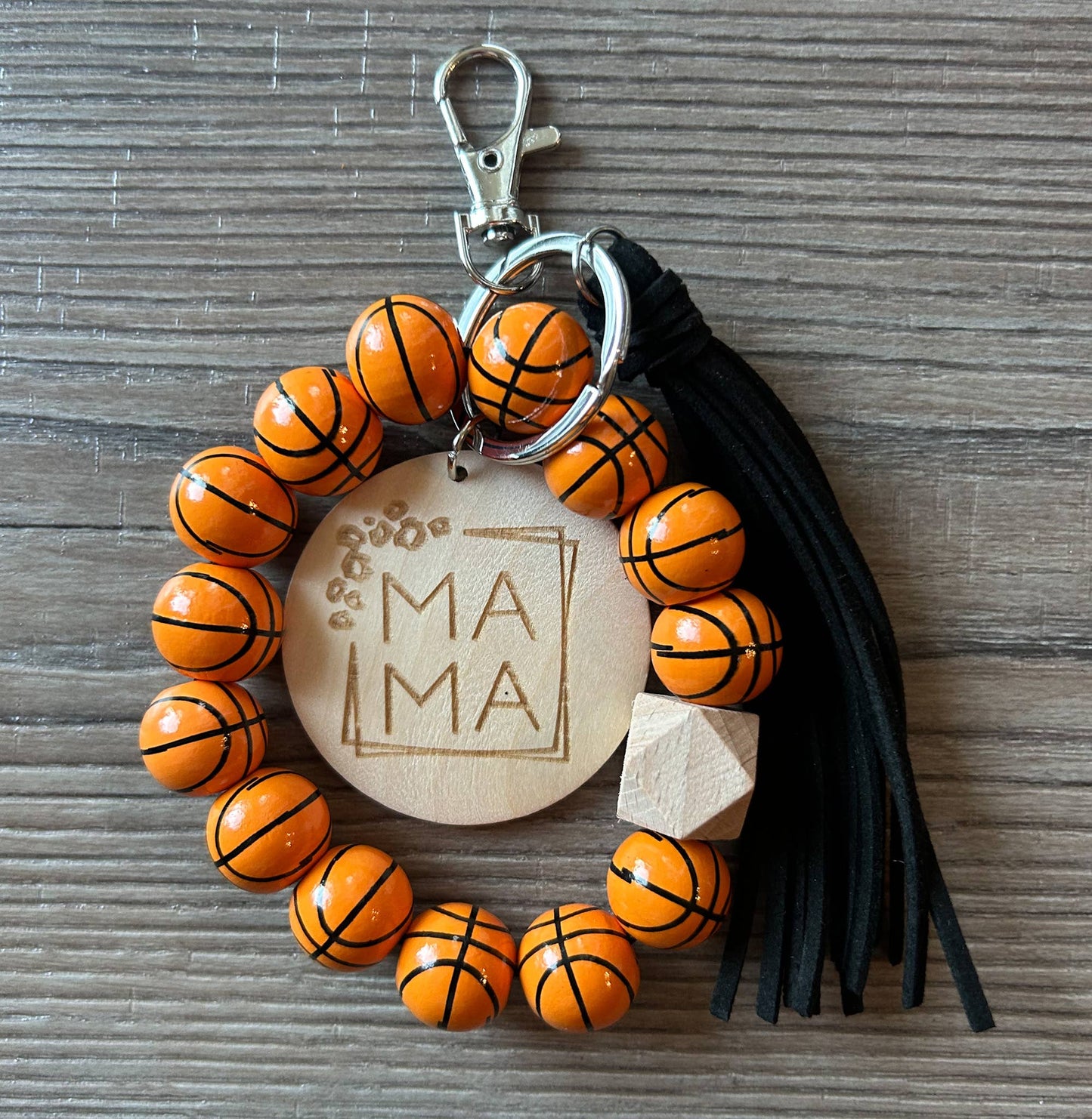 Mama Sports Keychain with Wooden Beads: Baseball/Softball Mix