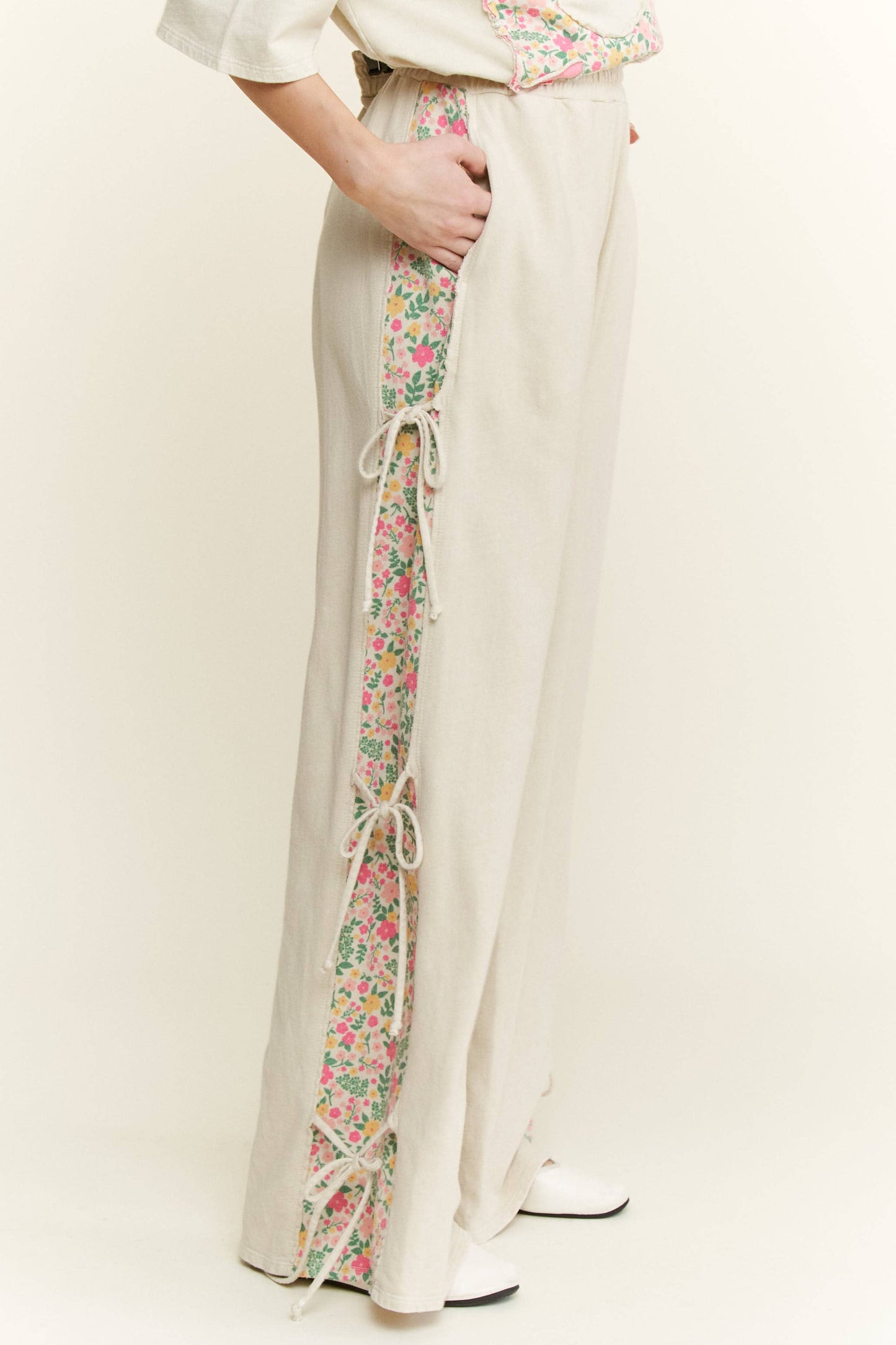MineralWashed Bow Ribbon tie on the side Pants HP6418: DenimBlue / S-M-L / 2-2-2