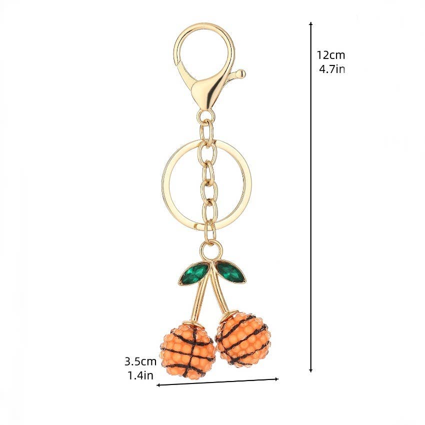 Diamond-Encrusted Cherry Style Ball Sports Keychain