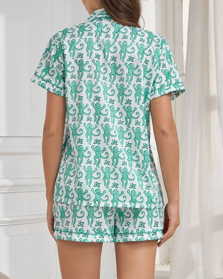 Cartoon Animal Print Comfy Sleepwear Set: Blue / XL