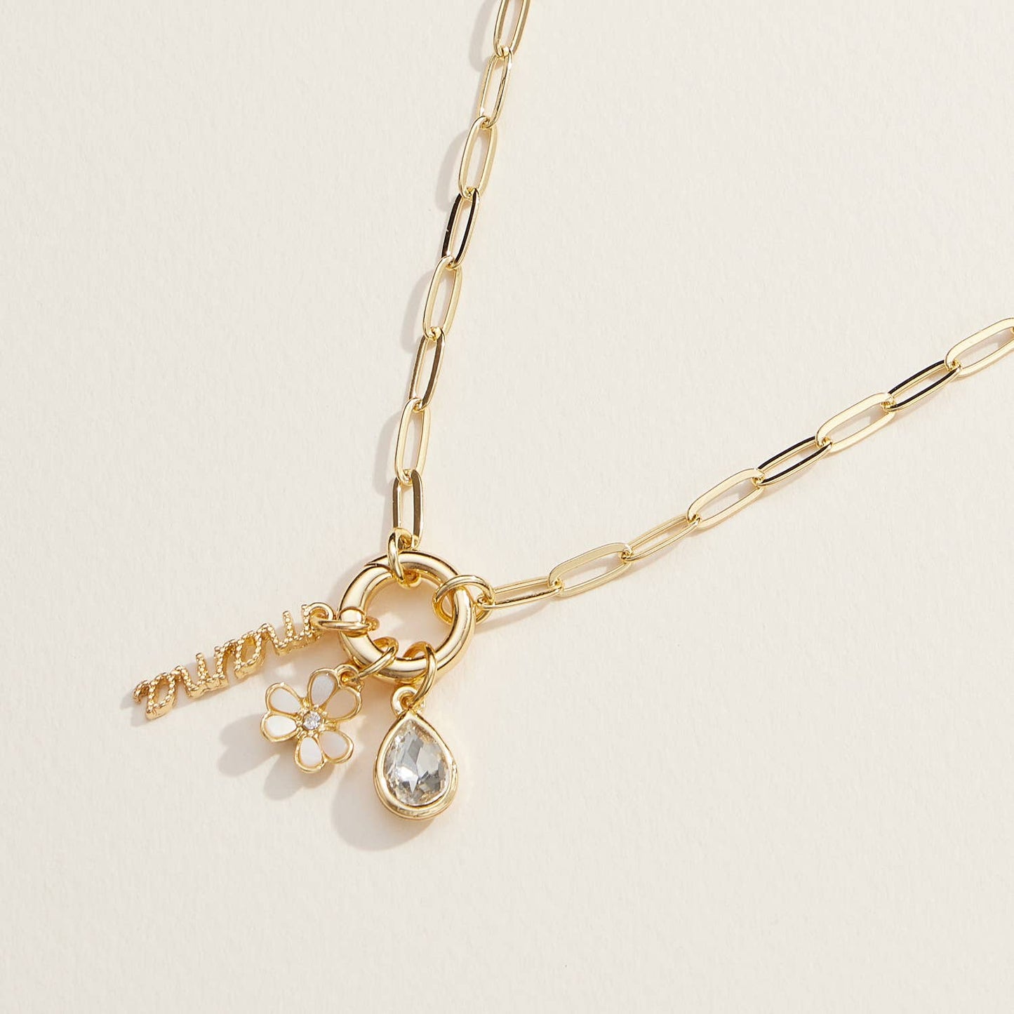 Mama Gold Dipped 18k Teardrop and Flower Charm Necklace: Gold / One / 4DN18084