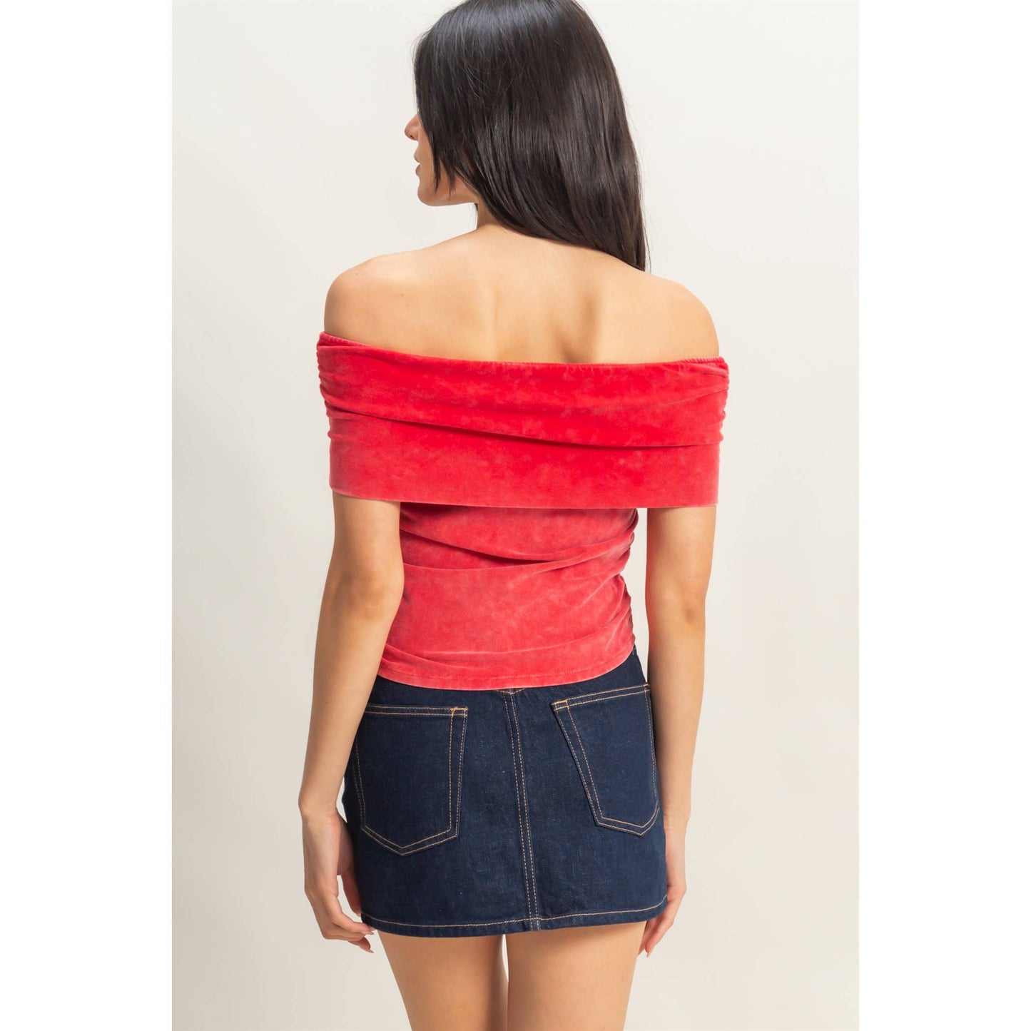 Off-The-Shoulder Side Ruched Top: RED / S-M-L(2-2-2)