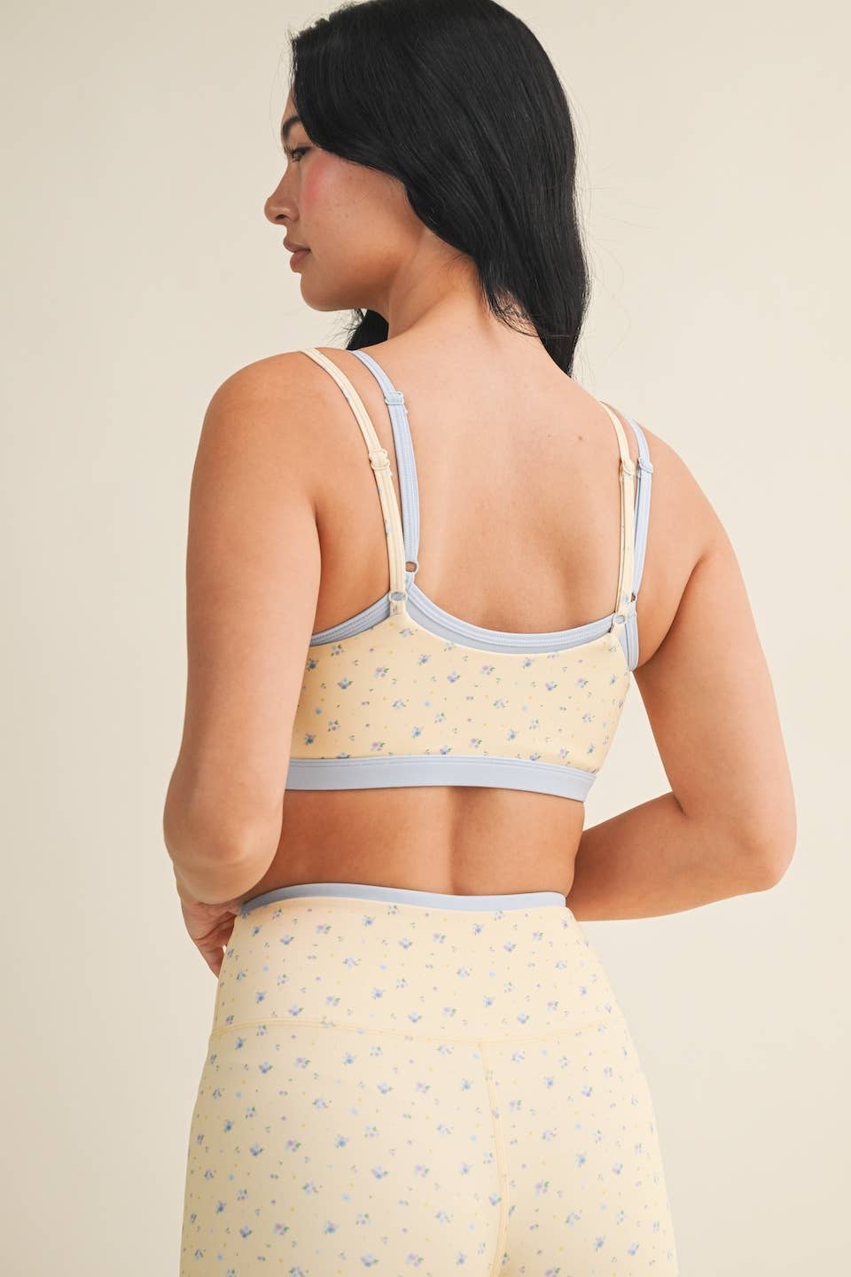 Ditsy Print Double Layered Sports Bra: Lemon Ditsy / M