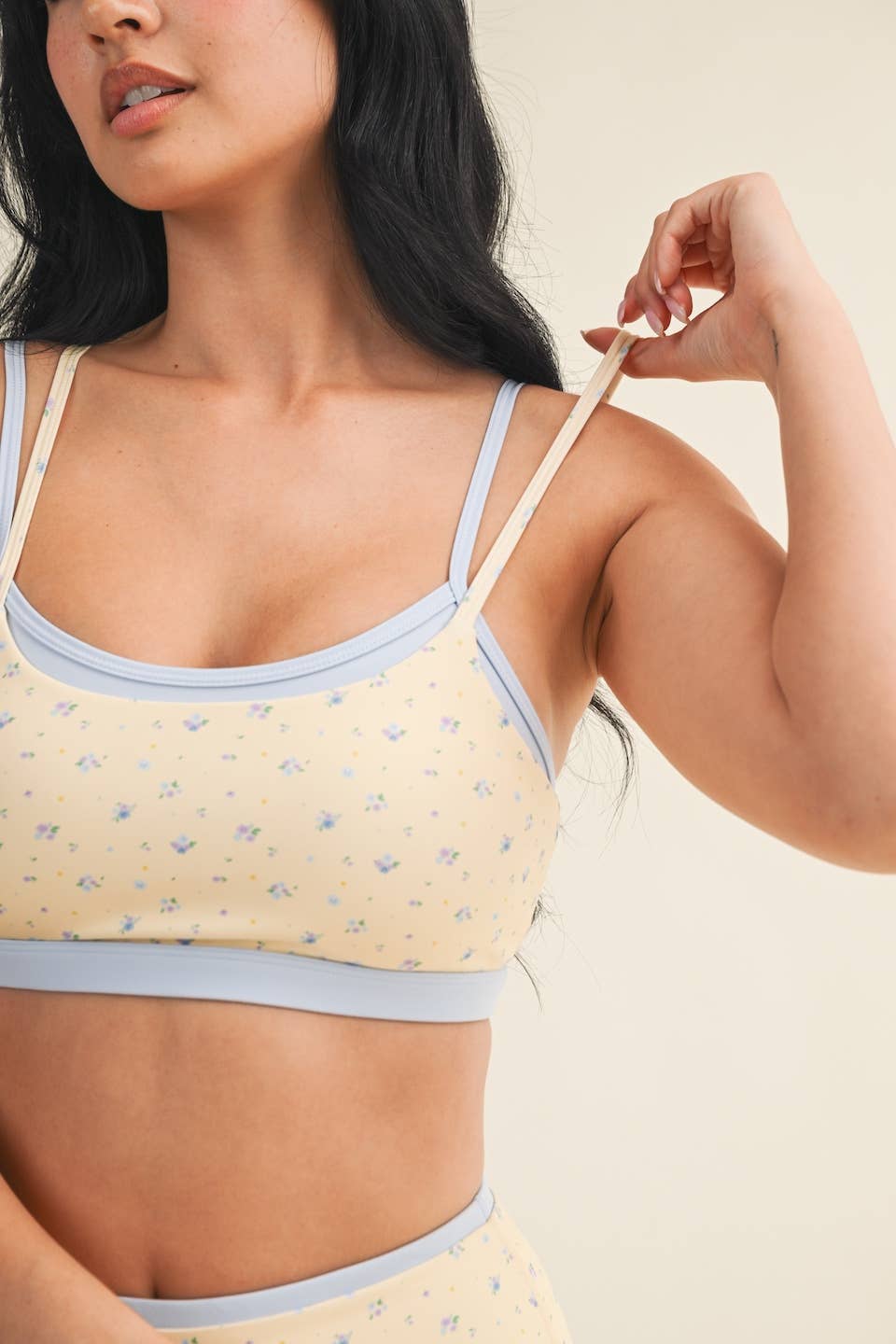 Ditsy Print Double Layered Sports Bra: Lemon Ditsy / M