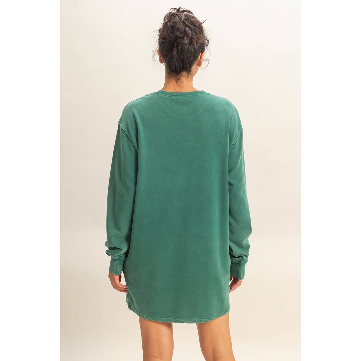 Mineral Washed Oversized Mini Sweatshirt Dress: CHESTNUT / S-M-L(2-2-2)