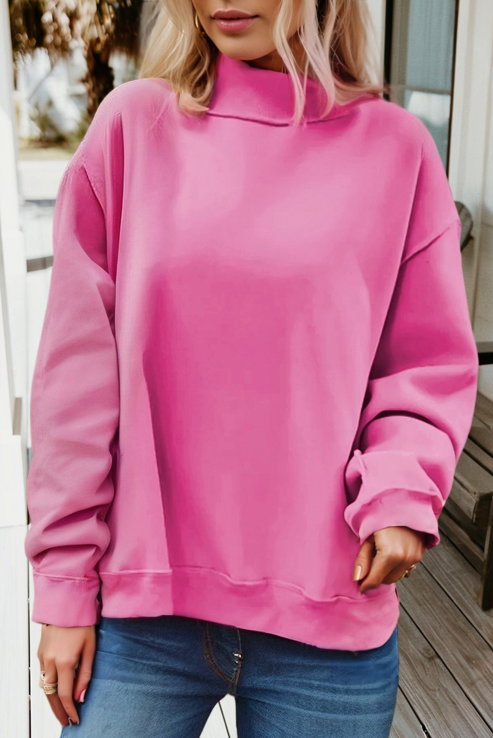 Love Solid Oversize Reversible Mock Neck Sweatshirt (S-XL): Racing Red / Missy / S