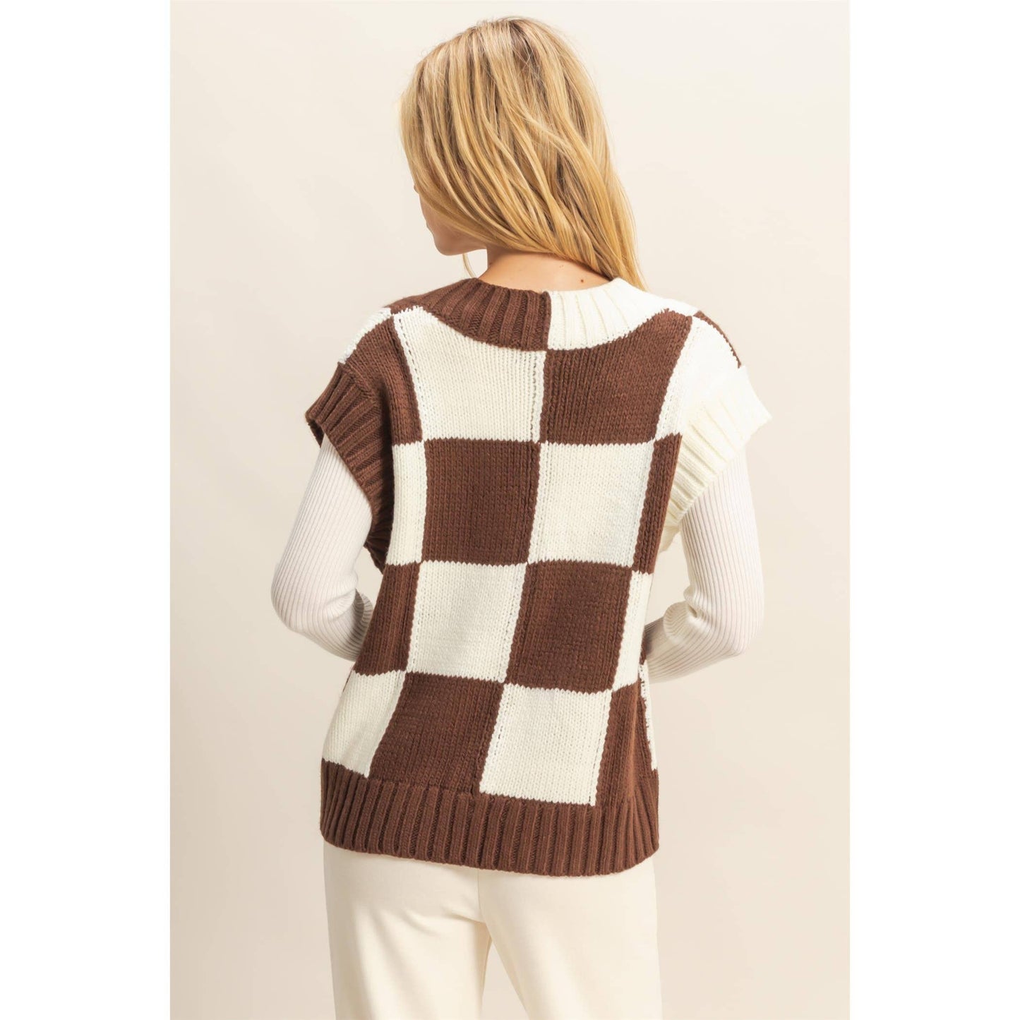 Checkered Sweater Vest: HOT PINK / S-M-L(2-2-2)