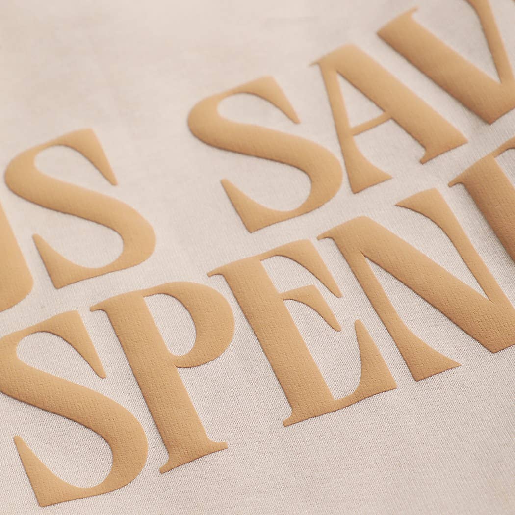 JESUS SAVES I SPEND PUFF MIDWEIGHT Sweatshirt: LIGHT PINK / S