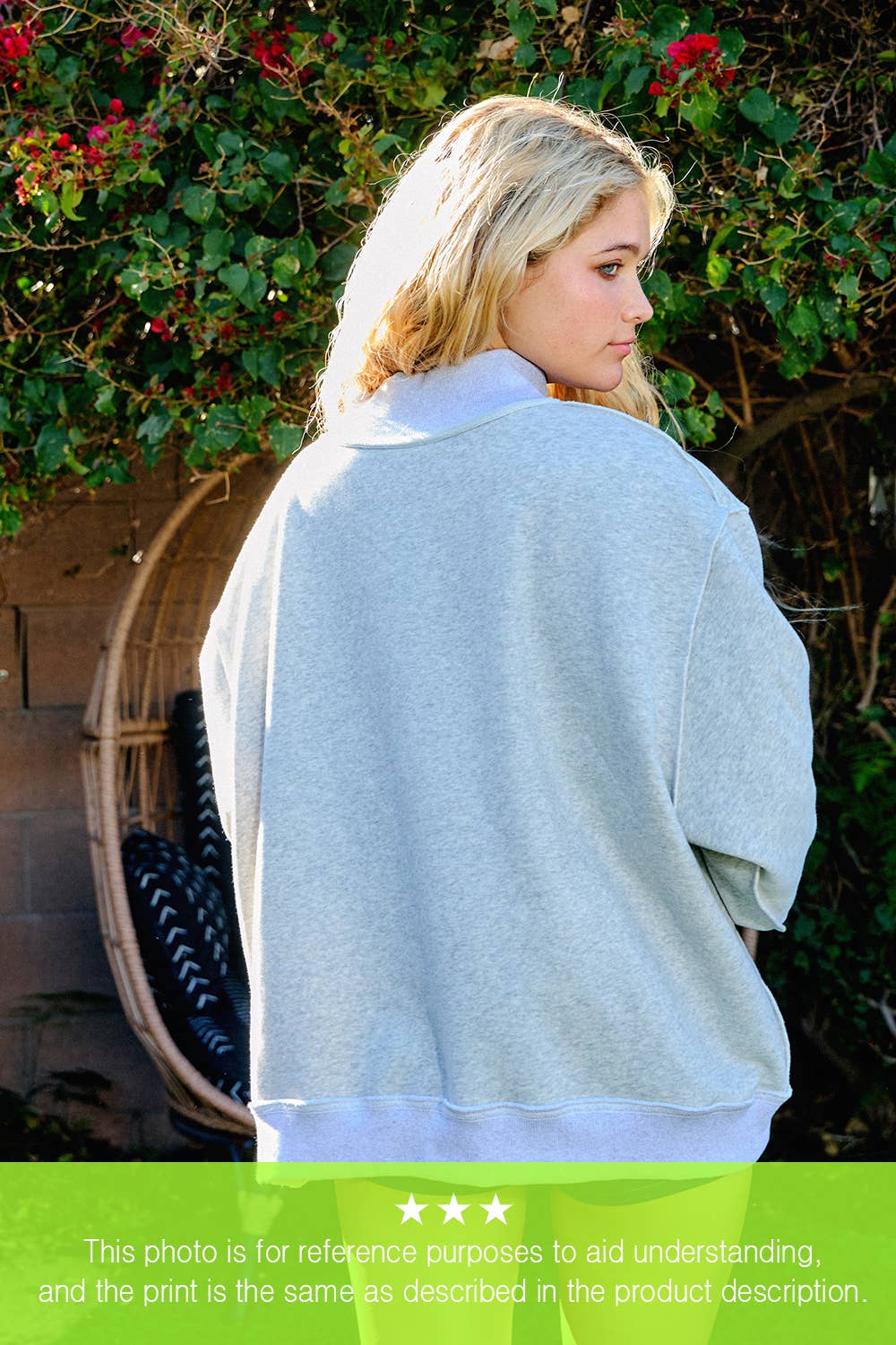 IT2594-INDIANA 'INDIANA & IN' Print Reversible Mockneck Swea: Heather grey / S/M-L/XL (3-3)