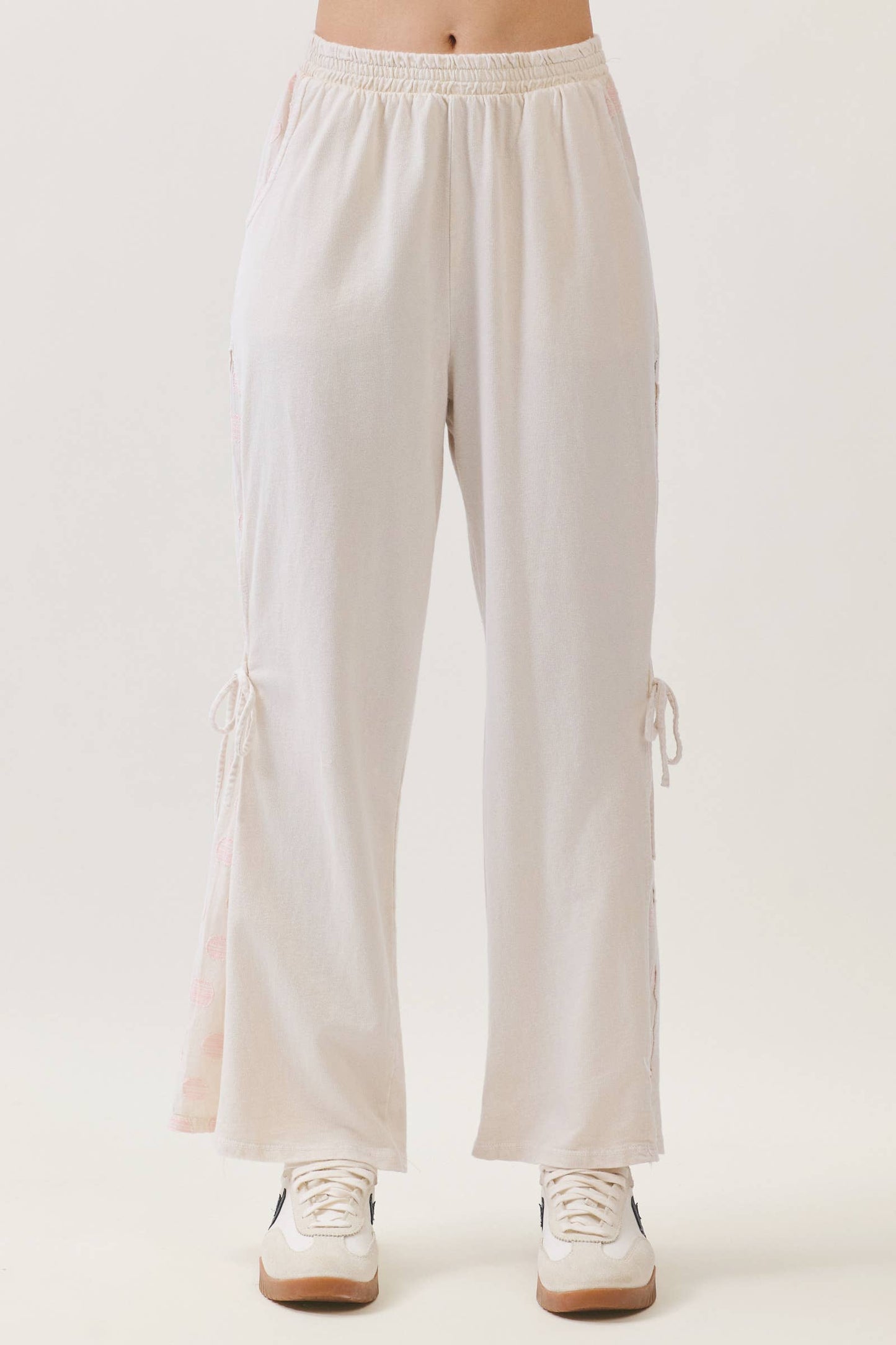 Mineral Washed Polkadot Side Bow Tie Pants HP7324: Natural / S-M-L / 2-2-2