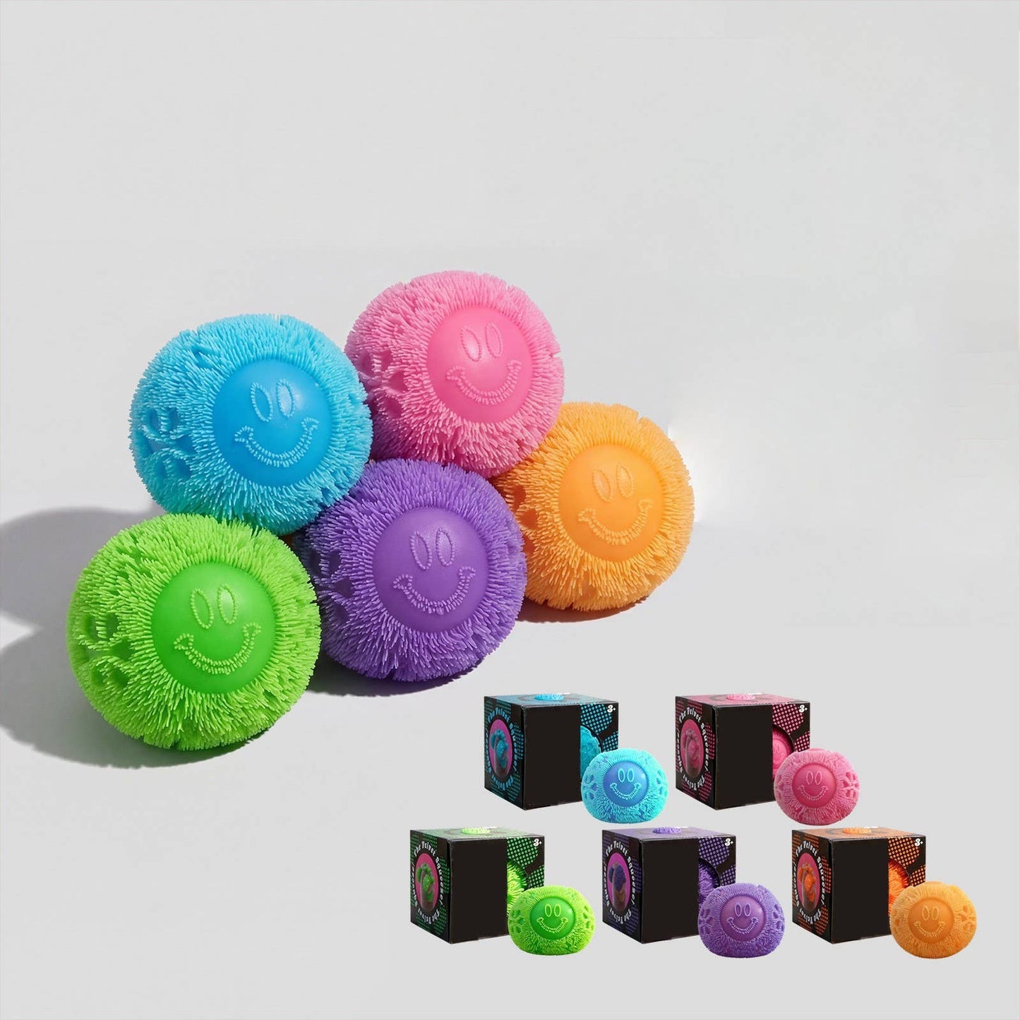 Smiley Face TPR Puffer Ball Squishy Fidget Toy: Purple