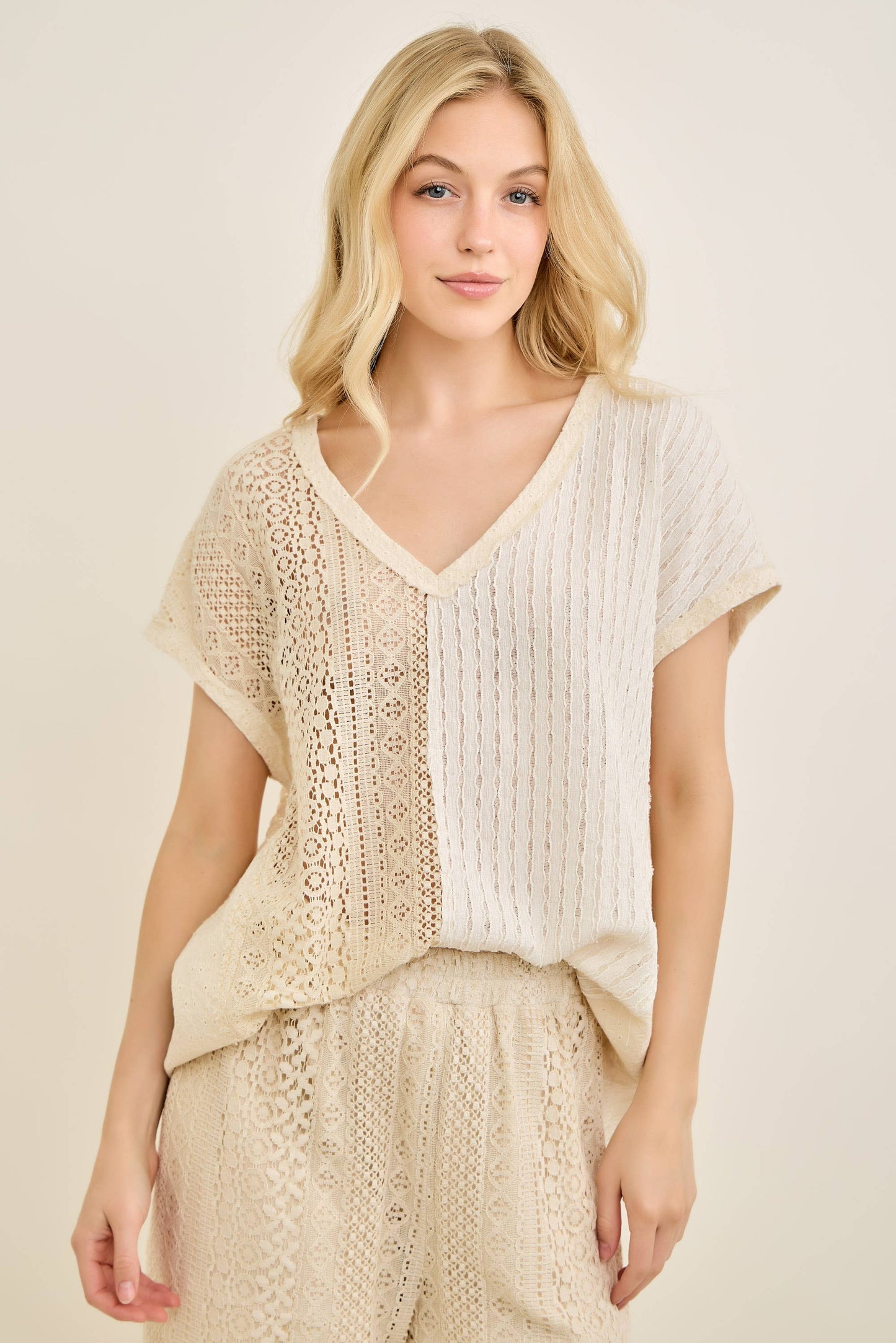 Mineral Washed Just a Boho Chic Lady Blouse HT7389: Latte / S-M-L / 2-2-2