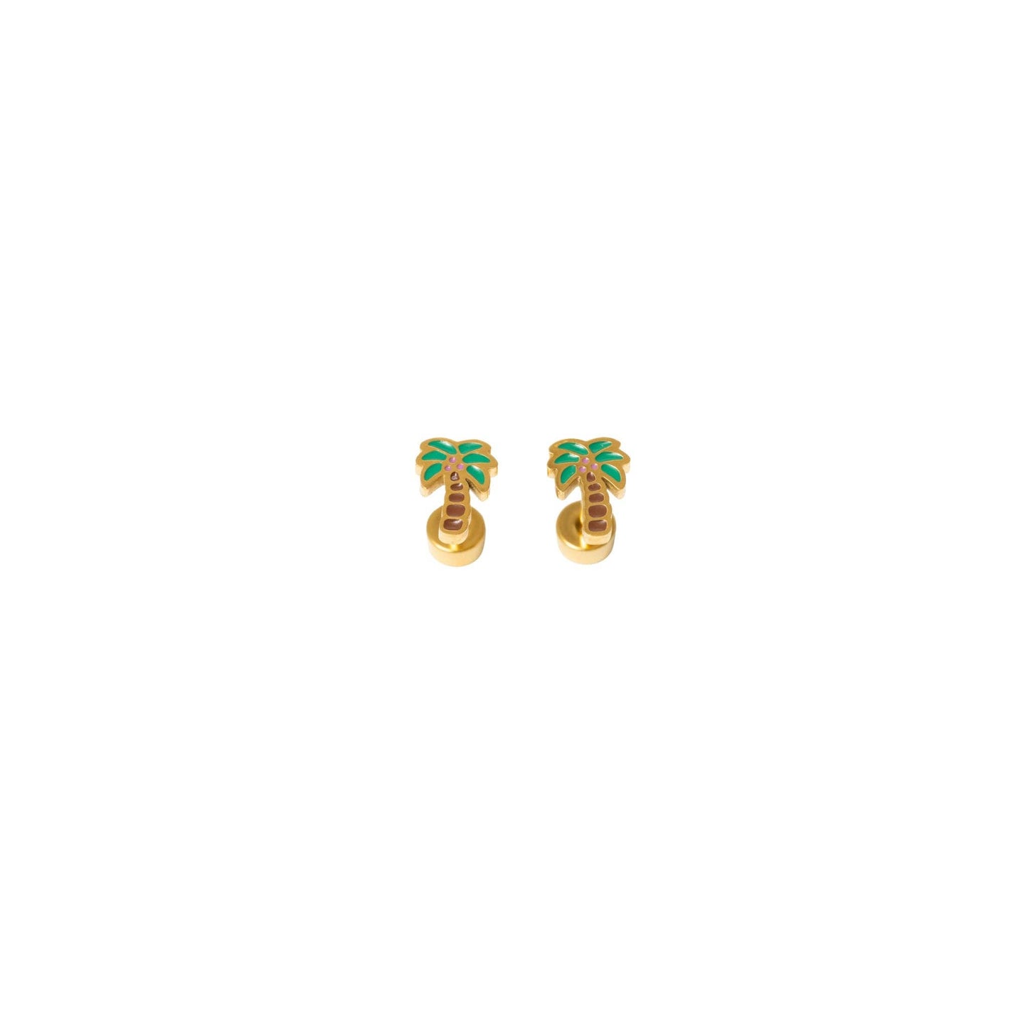 Palm Tree Stud Earrings - Hypoallergenic, Flat Back, Girl: Pair