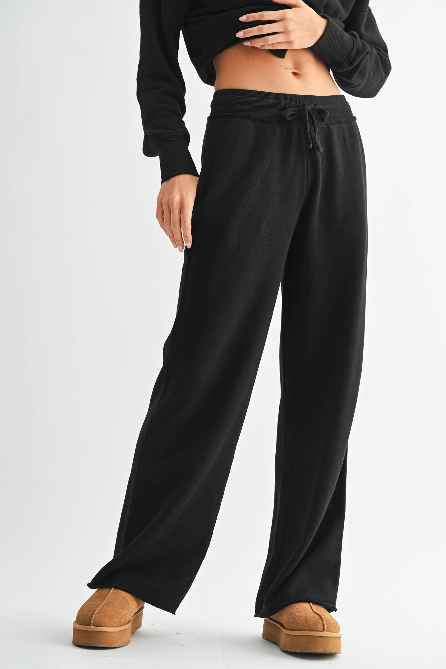 Wide Leg Cotton Core Pants: Black / S:M:L (2:2:2)