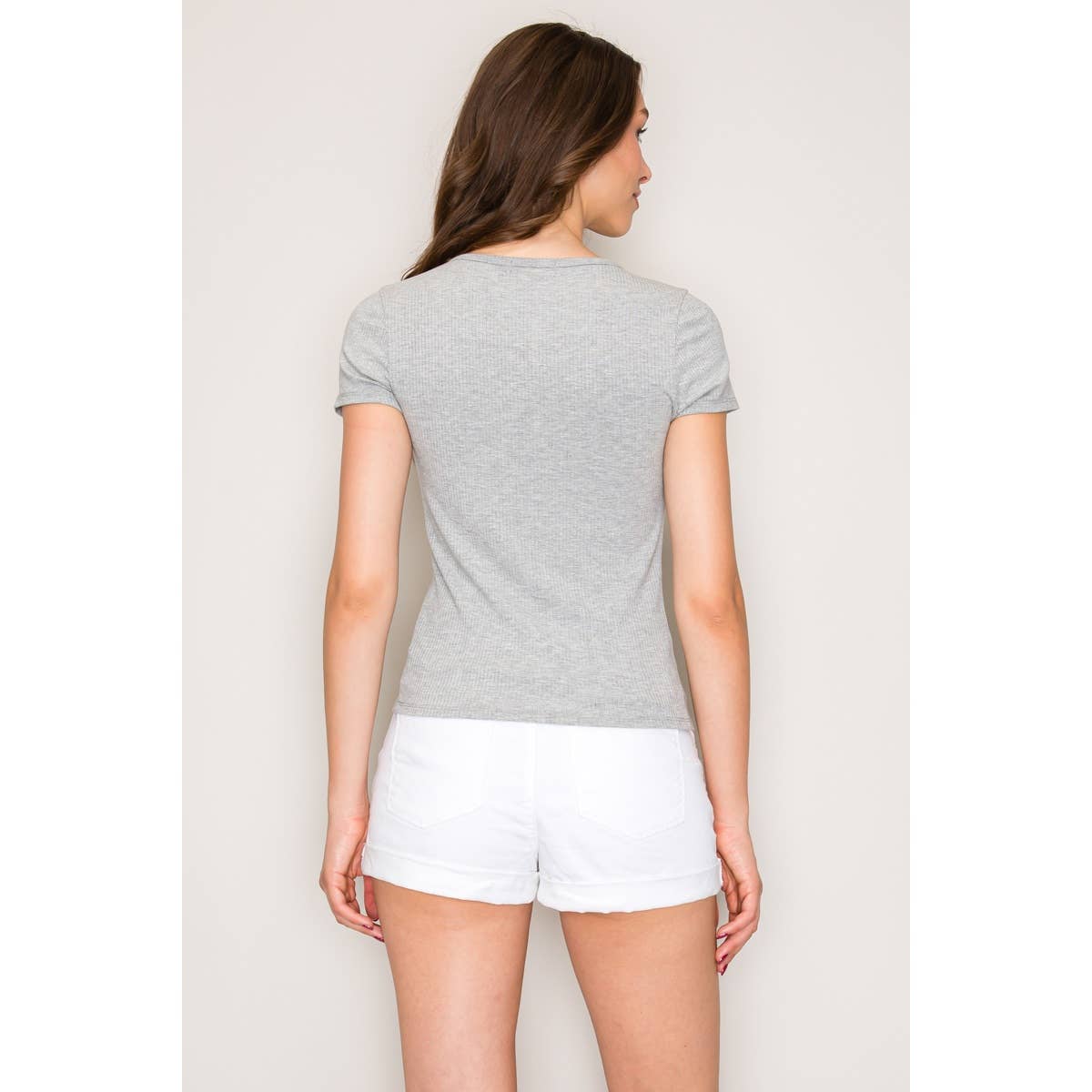 Button Down Short Sleeve Rib Top: Red / S-M-L(2-2-2)