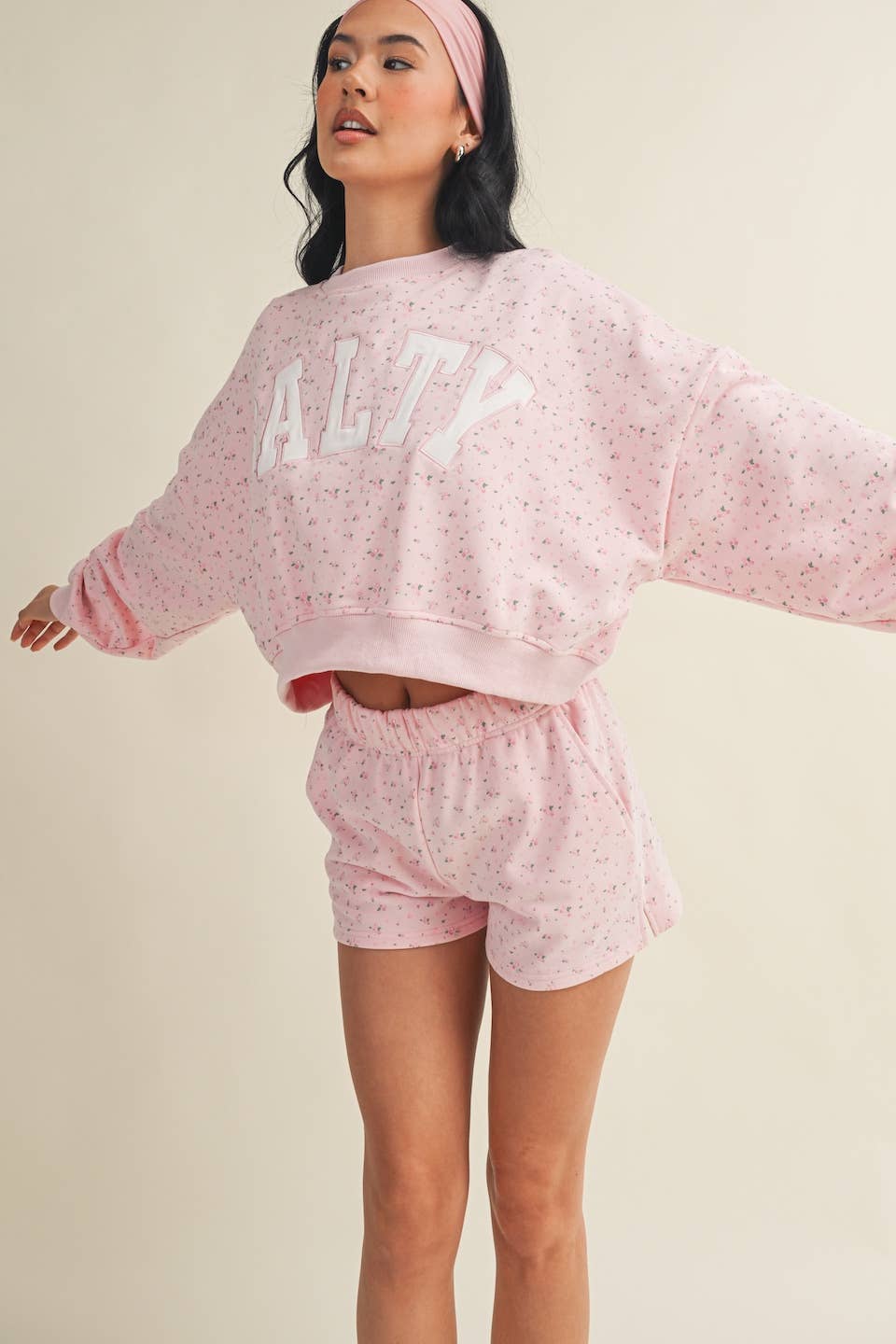 Salty Ditsy Print Crewneck Crop Sweatshirt: Lemon Ditsy / S