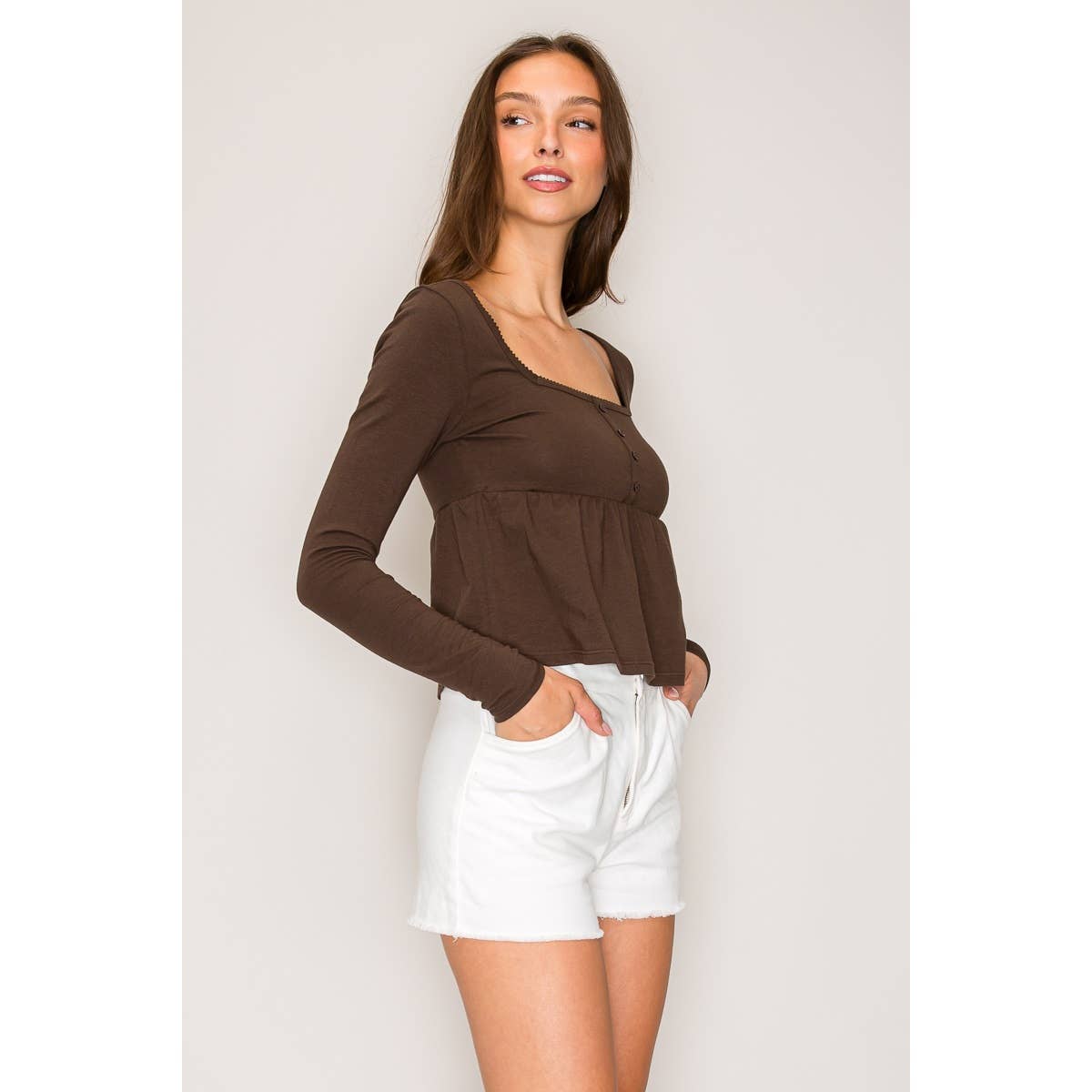 Long Sleeve Babydoll Top: Tango Red / S-M-L(2-2-2)