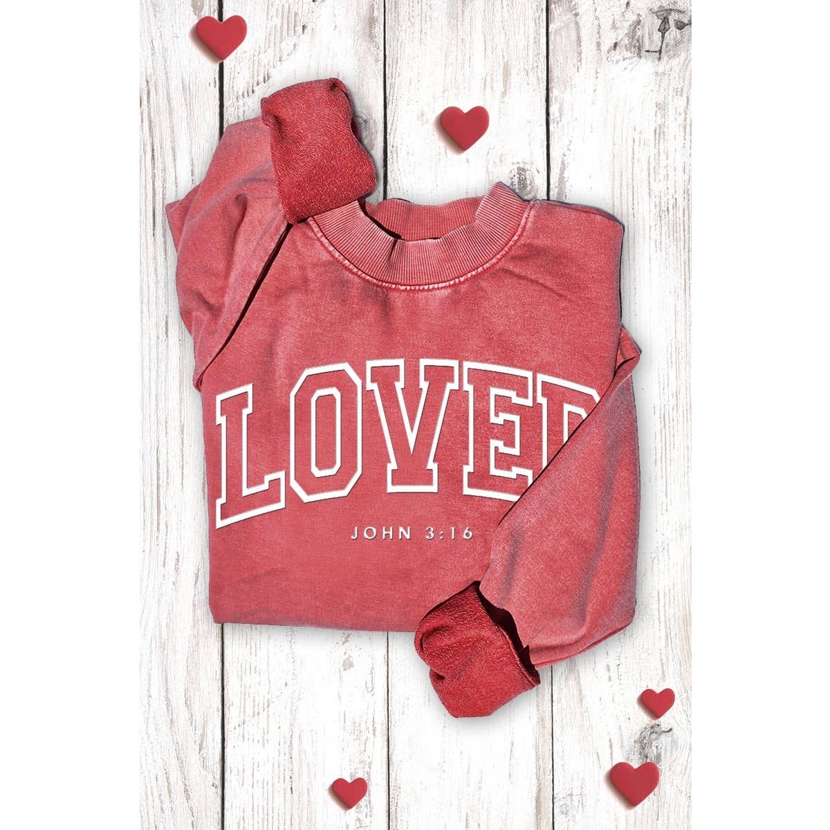 LOVED PUFF PRINT MINERAL GRAPHIC SWEATWHIRTS: MINERAL VINTAGE RED / S-M-L-XL(1-2-2-1)