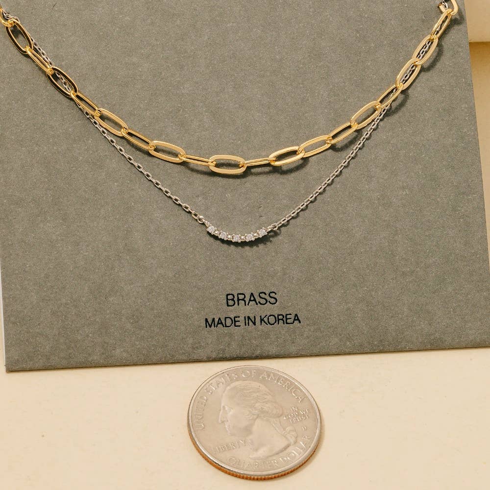 Two Tone Layered Chains Necklace: MGDCRY