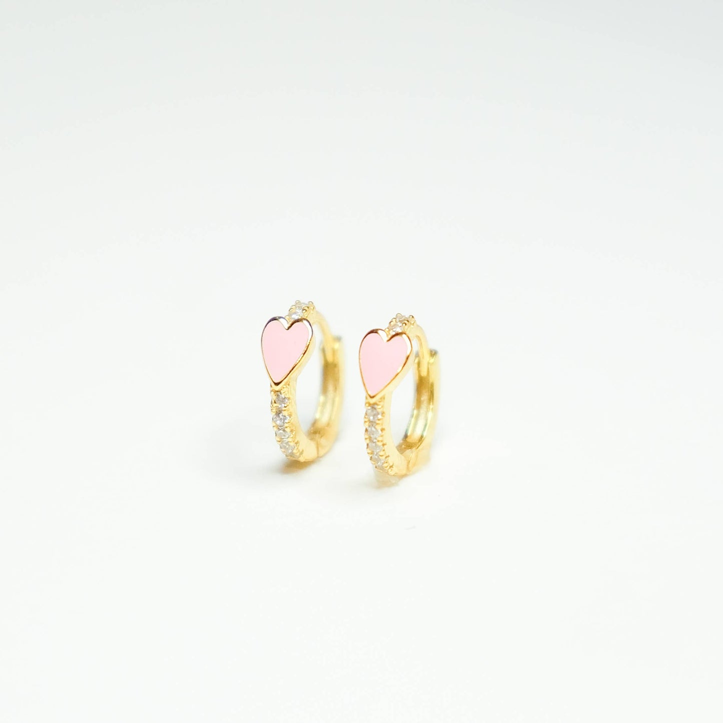 Pave Heart Huggie Earrings: Hot Pink