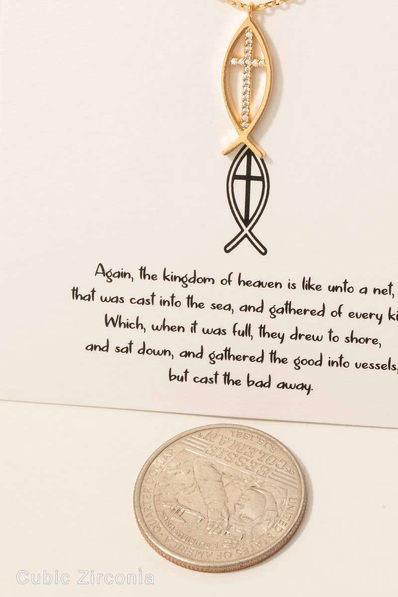 Gold Dipped Fish Cross Pendant Necklace: GDCRY