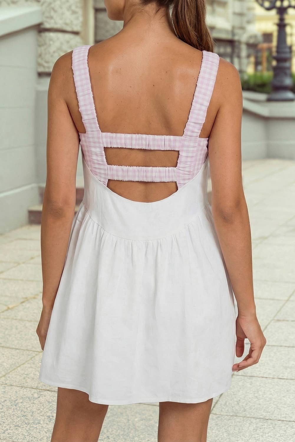 Gingham Contrast Patchwork Loose Mini Dress