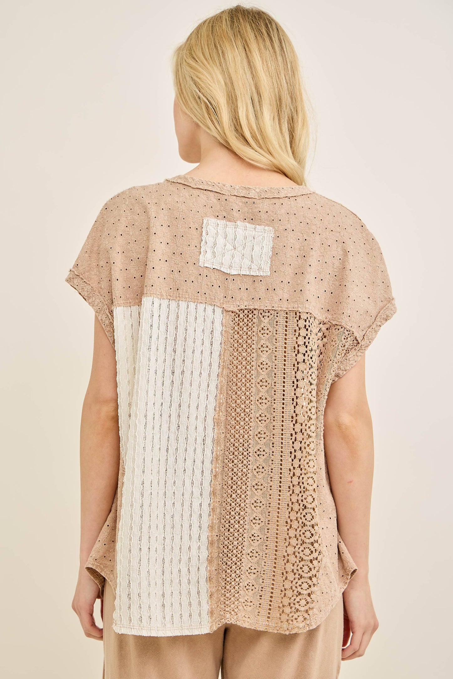 Mineral Washed Just a Boho Chic Lady Blouse HT7389: Latte / S-M-L / 2-2-2