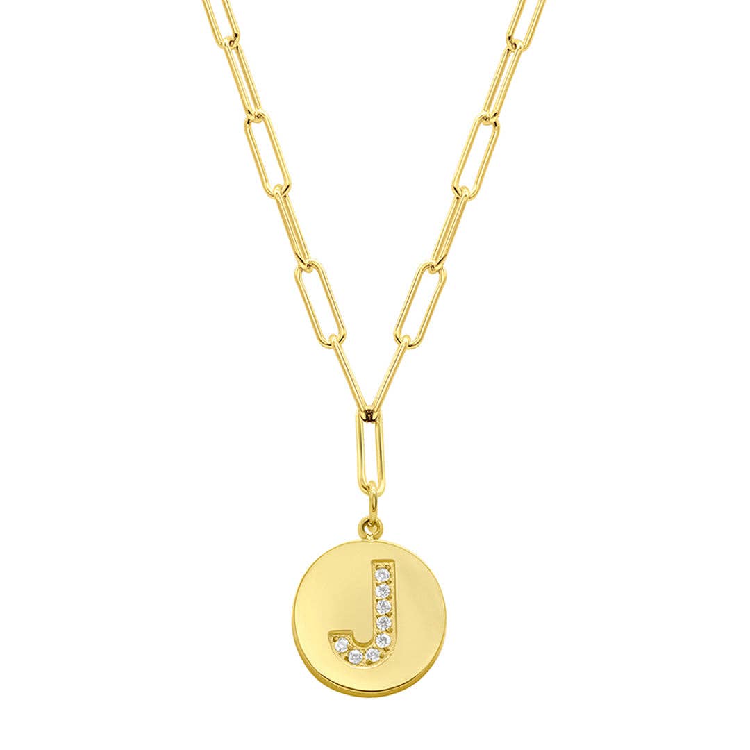 Tarnish Resistant 14K Gold Plated Initial Disc Necklace: T / Default Title