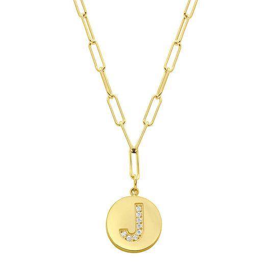 Tarnish Resistant 14K Gold Plated Initial Disc Necklace: J / Default Title