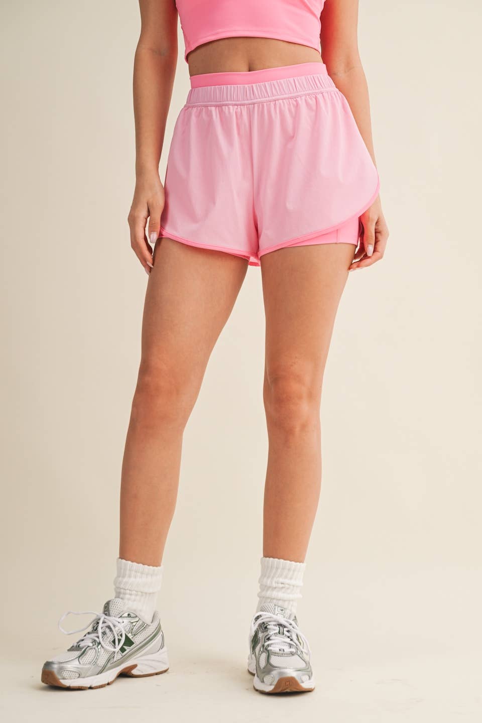 Double Layer Nylon Shorts: Pink / S