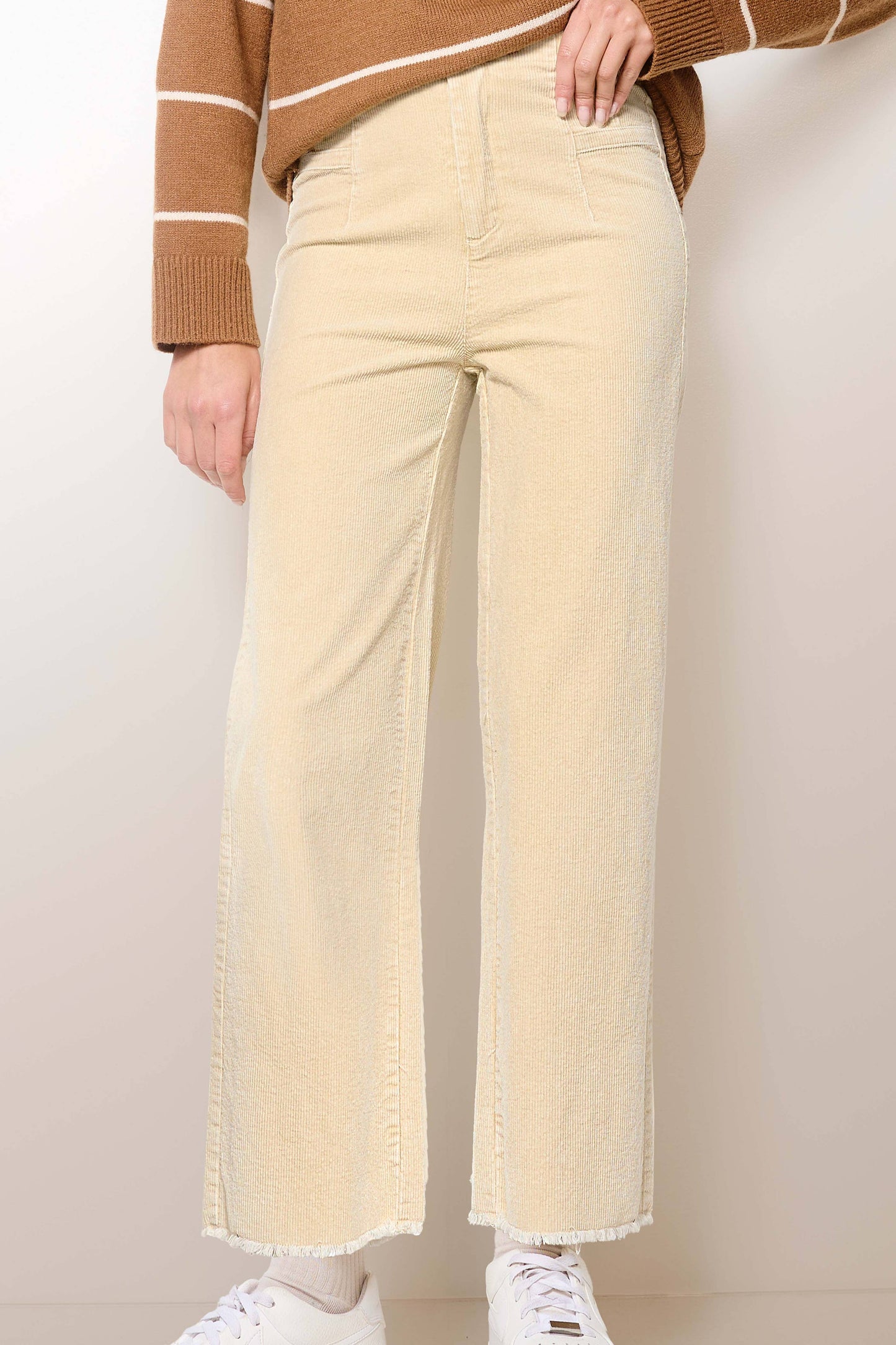 MCP4220-Mineral Washed High Waisted Wide Leg Corduroy Pants: Brown / XS
