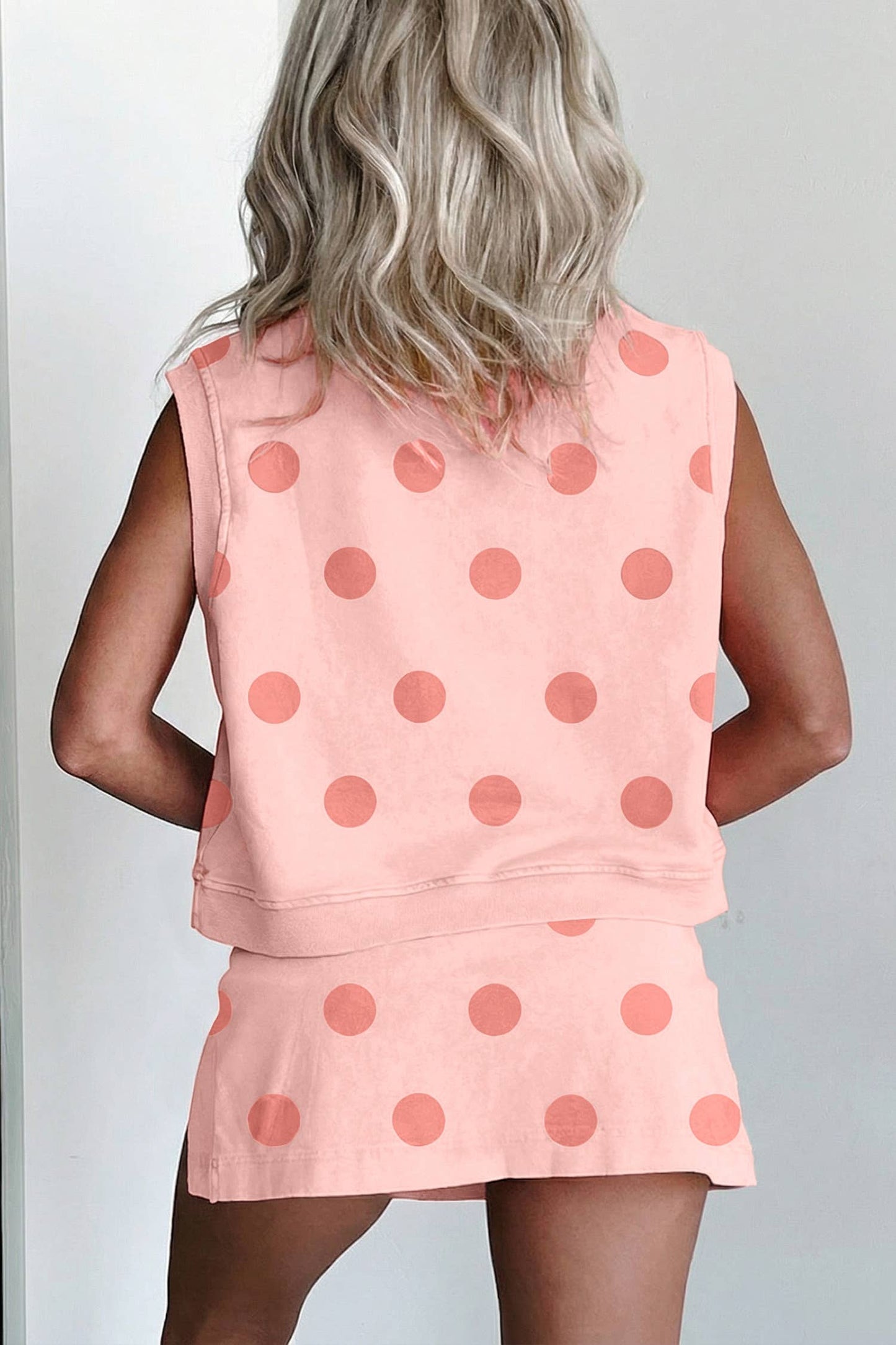 Plus Polka Dot Print Tank Split Mini Skort 2pcs Set (S-4X): White / S