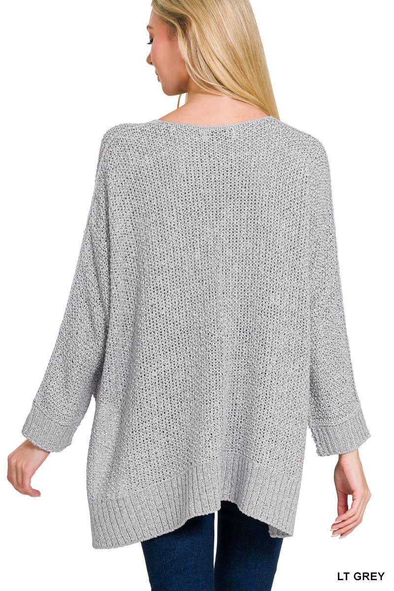Dolman Sleeve V-Neck Sweater: LT GREY / 3-2 (S/M-L/XL)