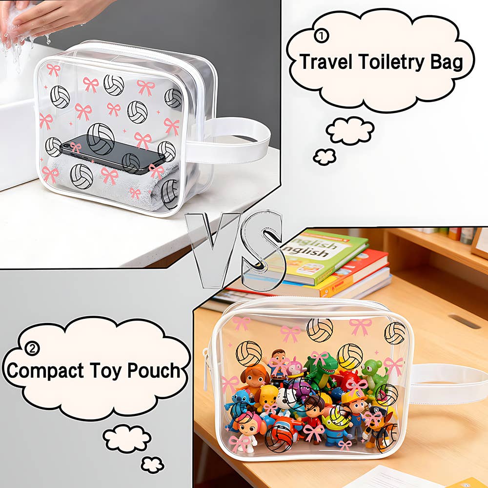 Volleyball Pouch Ball PVC Game Day Clear Makeup Bag: VWhite / M