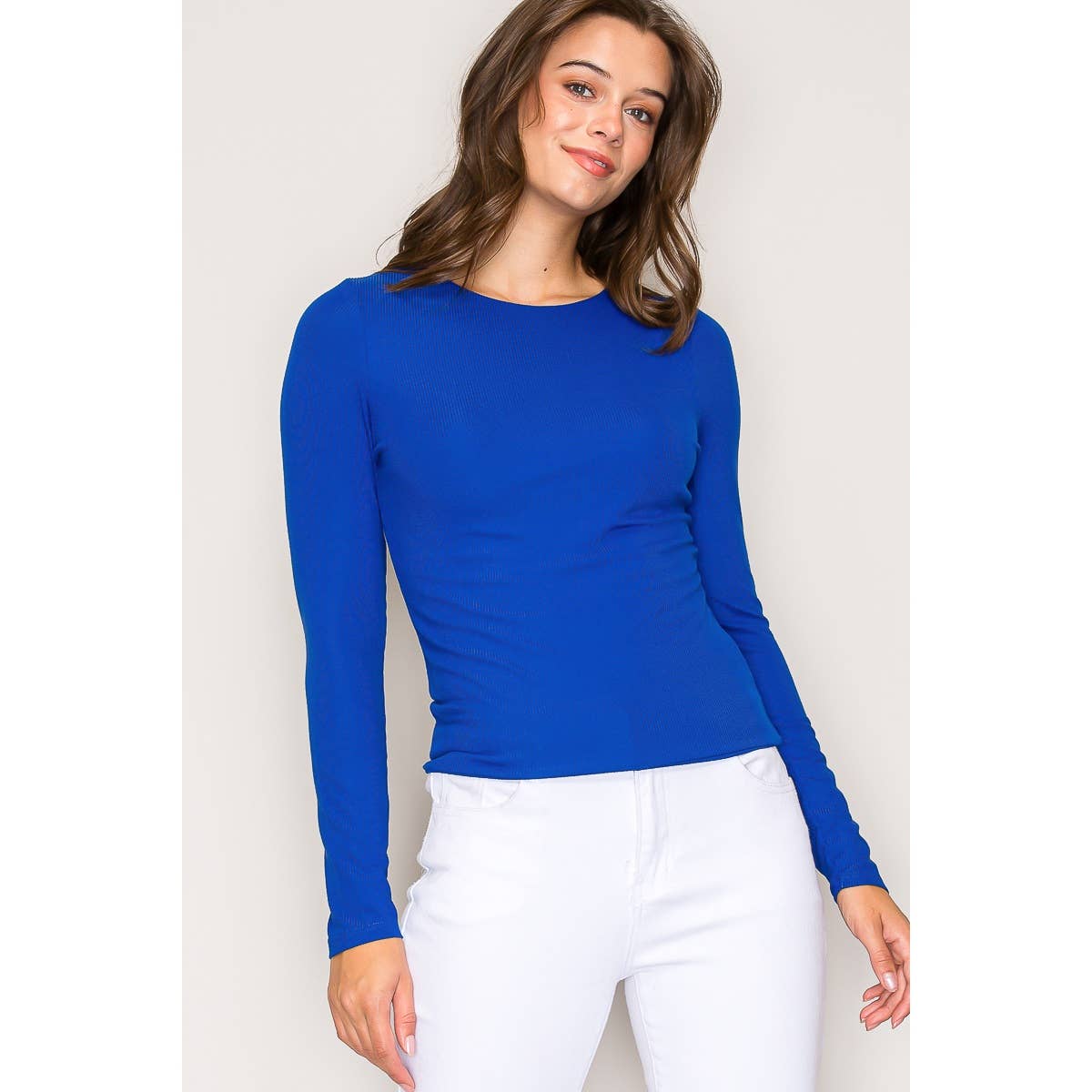 Double Layer Crew Neck Long Sleeve Rib Knit Top: Wine / S-M-L(2-2-2)