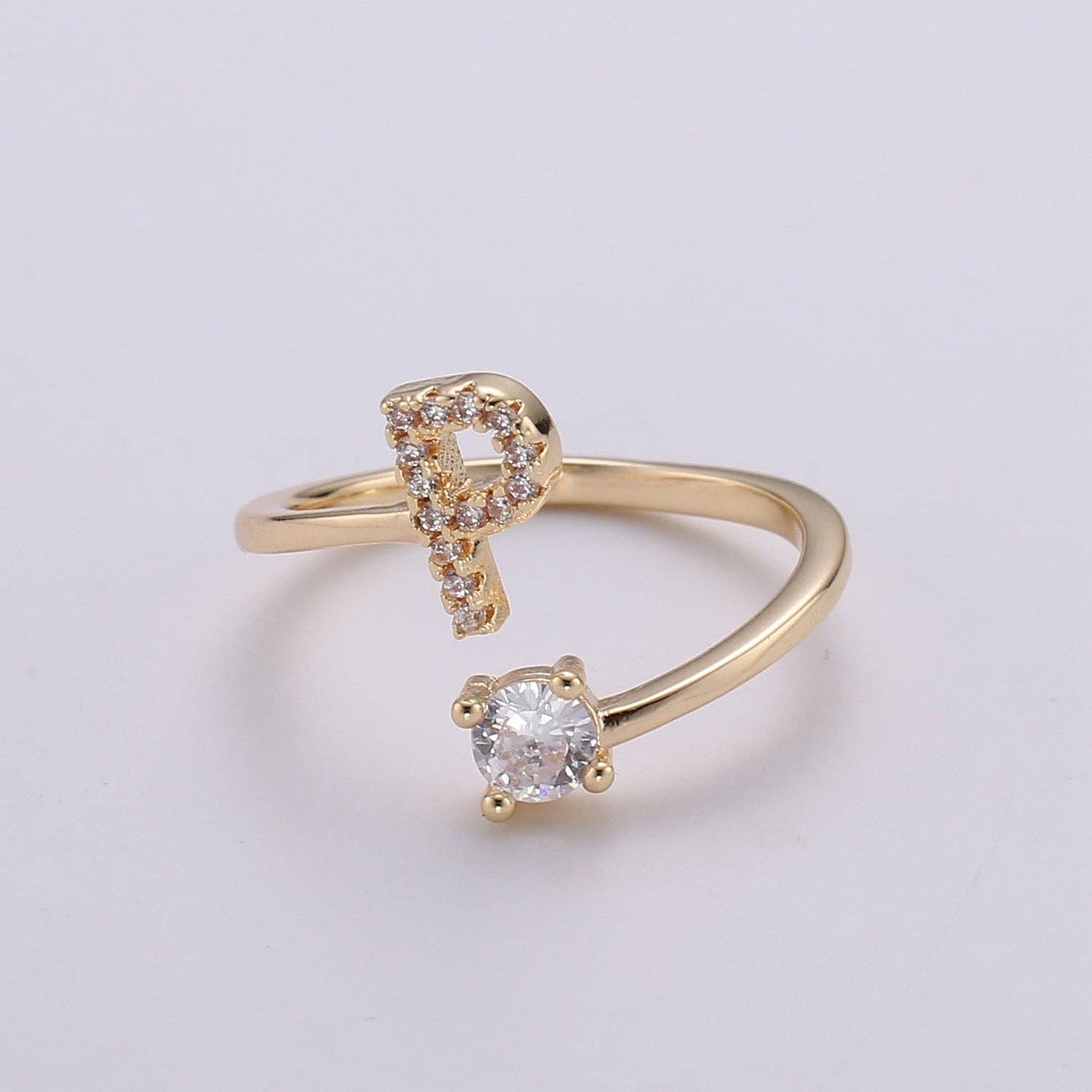 Adjustable Gold Initial Ring With CZ R370~R395: R