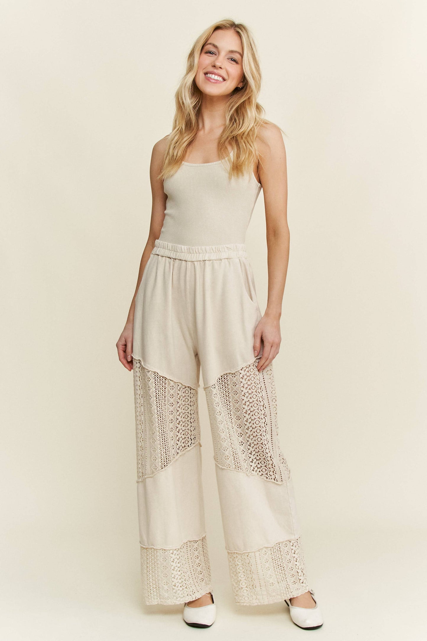 Mineral Washed Lace See through Breezy pants HP6335.: HotPink / S-M-L / 2-2-2