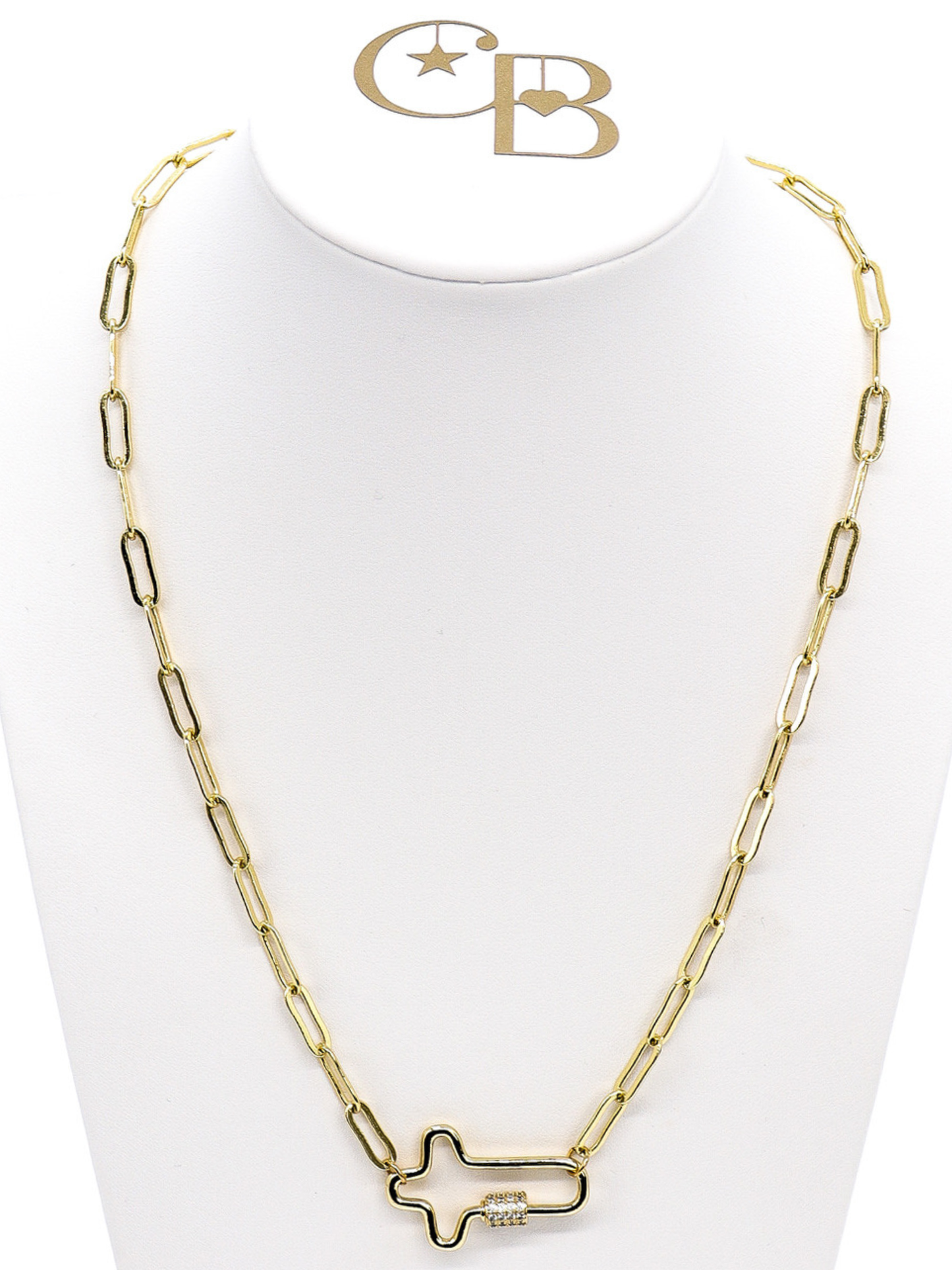 Gold Ashley (Box) Necklace with Mary Carabiner: 18"
