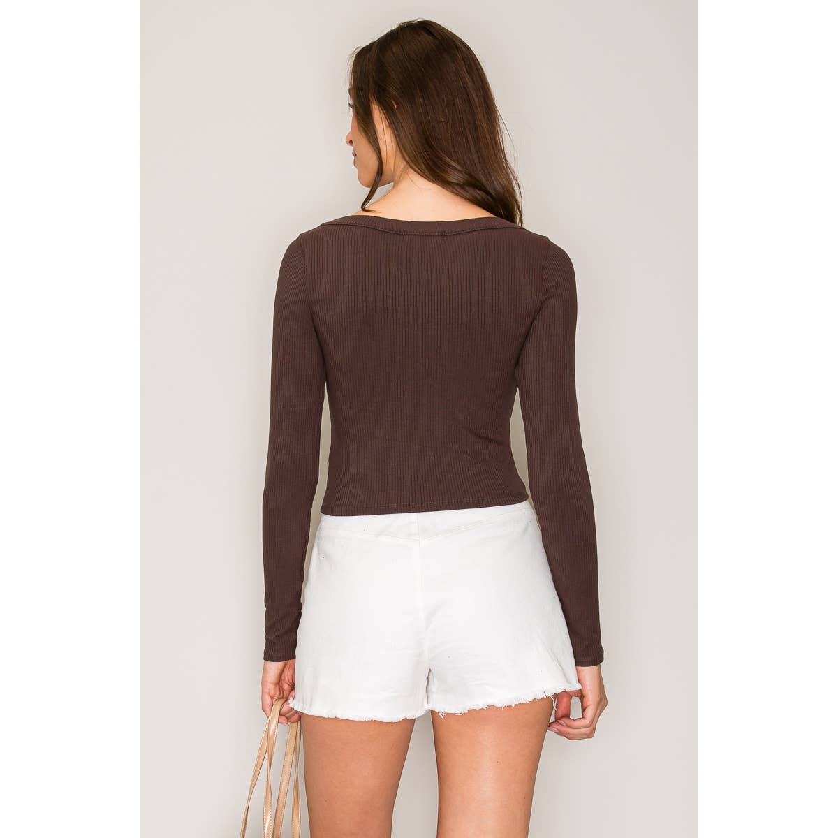 Ribbed Long Sleeve Wide Neck Top: Ballerina / S-M-L(2-2-2)
