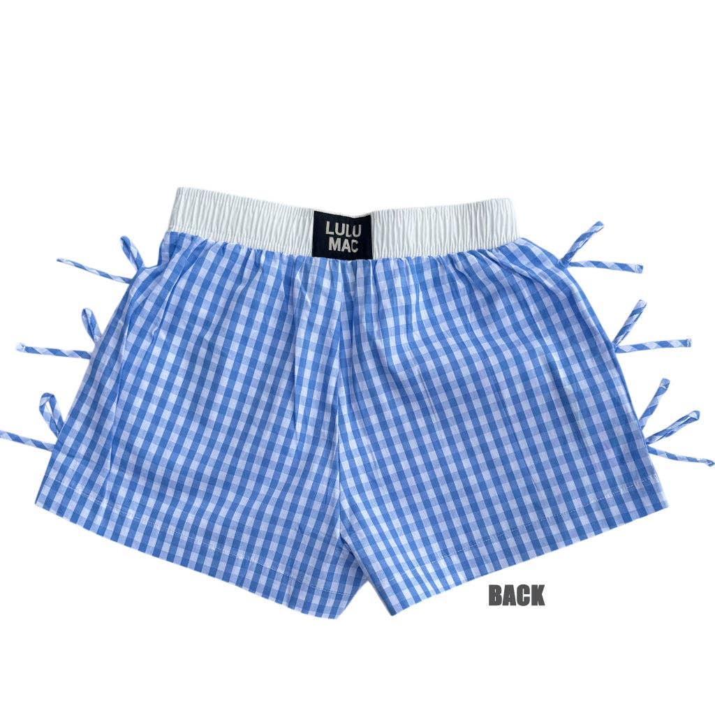 BB-4828 BUTTON BOW GINGHAM BOXER SHORTS LIGHT BLUE: LIGHT BLUE / XSmall