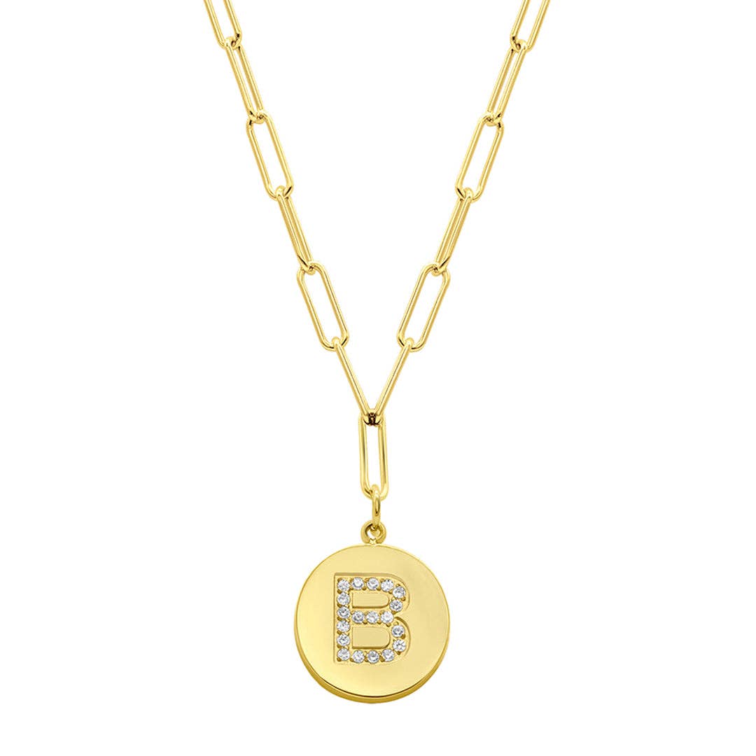 Tarnish Resistant 14K Gold Plated Initial Disc Necklace: P / Default Title