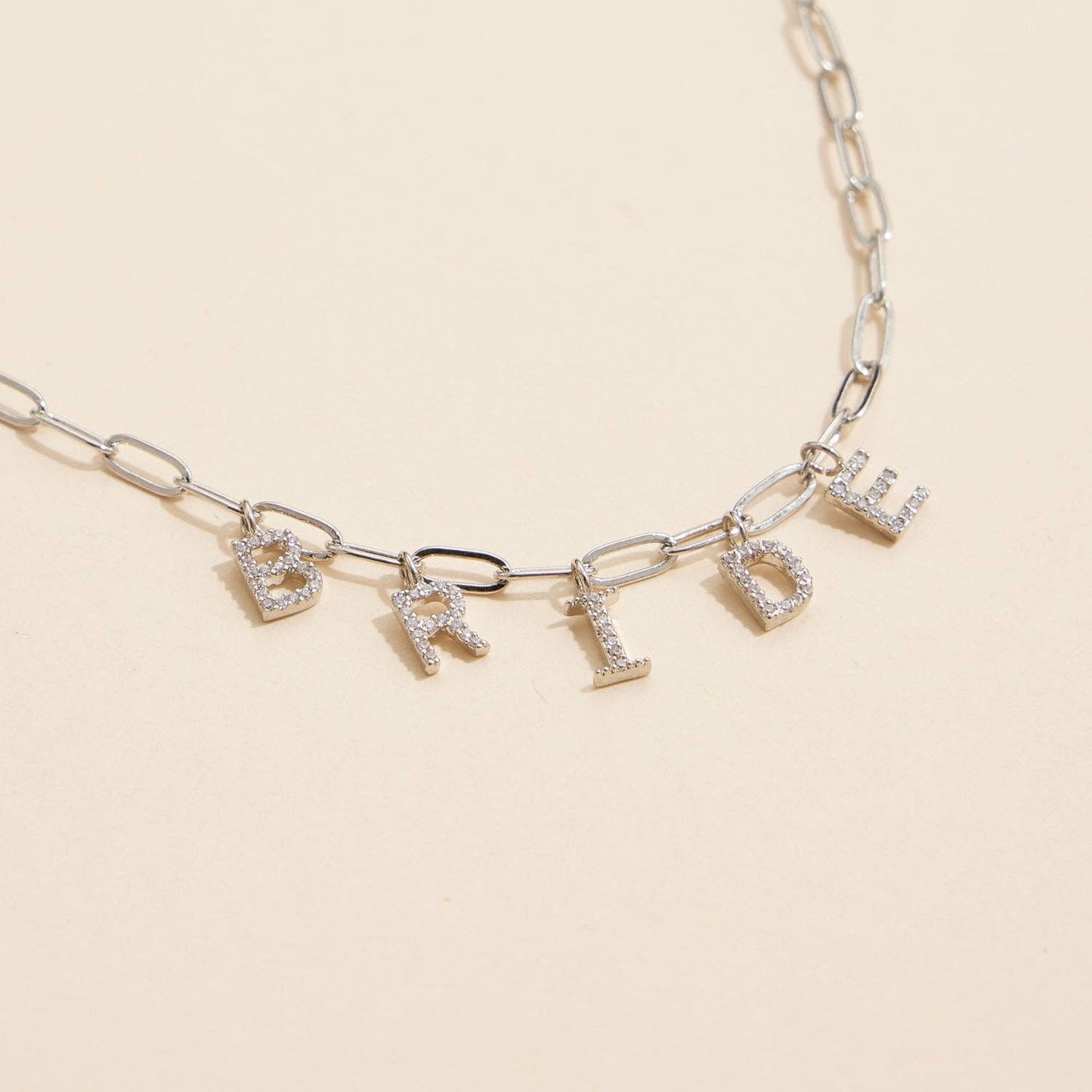 Sparkling "Bride"  Cubic Zirconia 18K Gold Charm Necklace: Gold / One / 4DN18096
