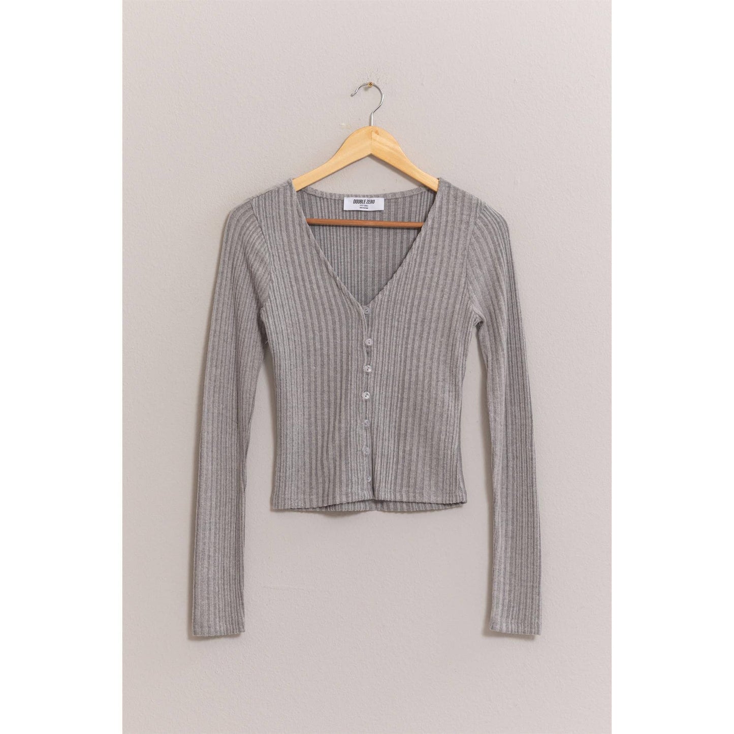 Brushed Ribbed Button-Front Top: GRAY BLUE / S-M-L(2-2-2)