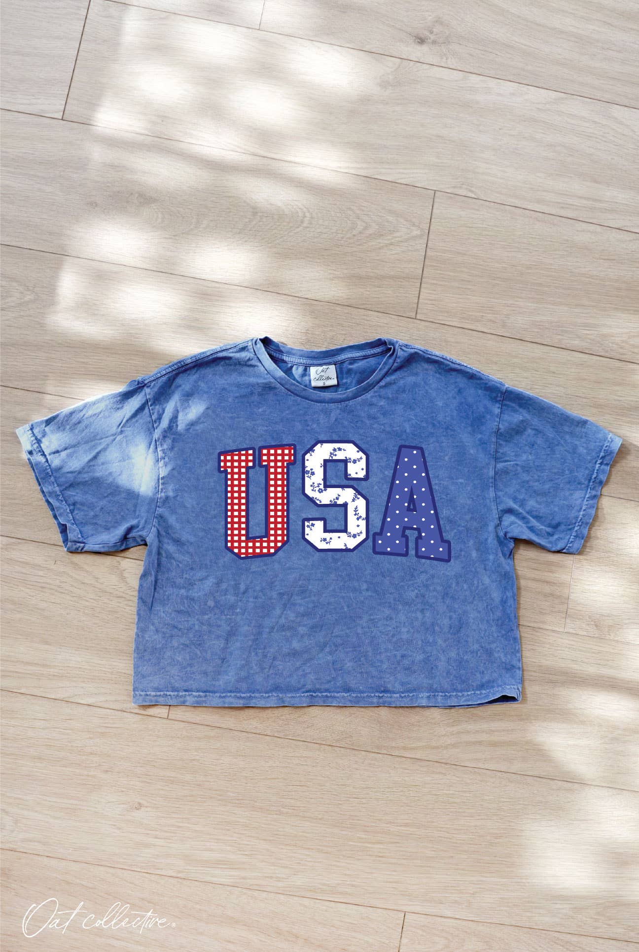USA WITH PATTERN Cropped Mineral Graphic Top : CREAM / XL