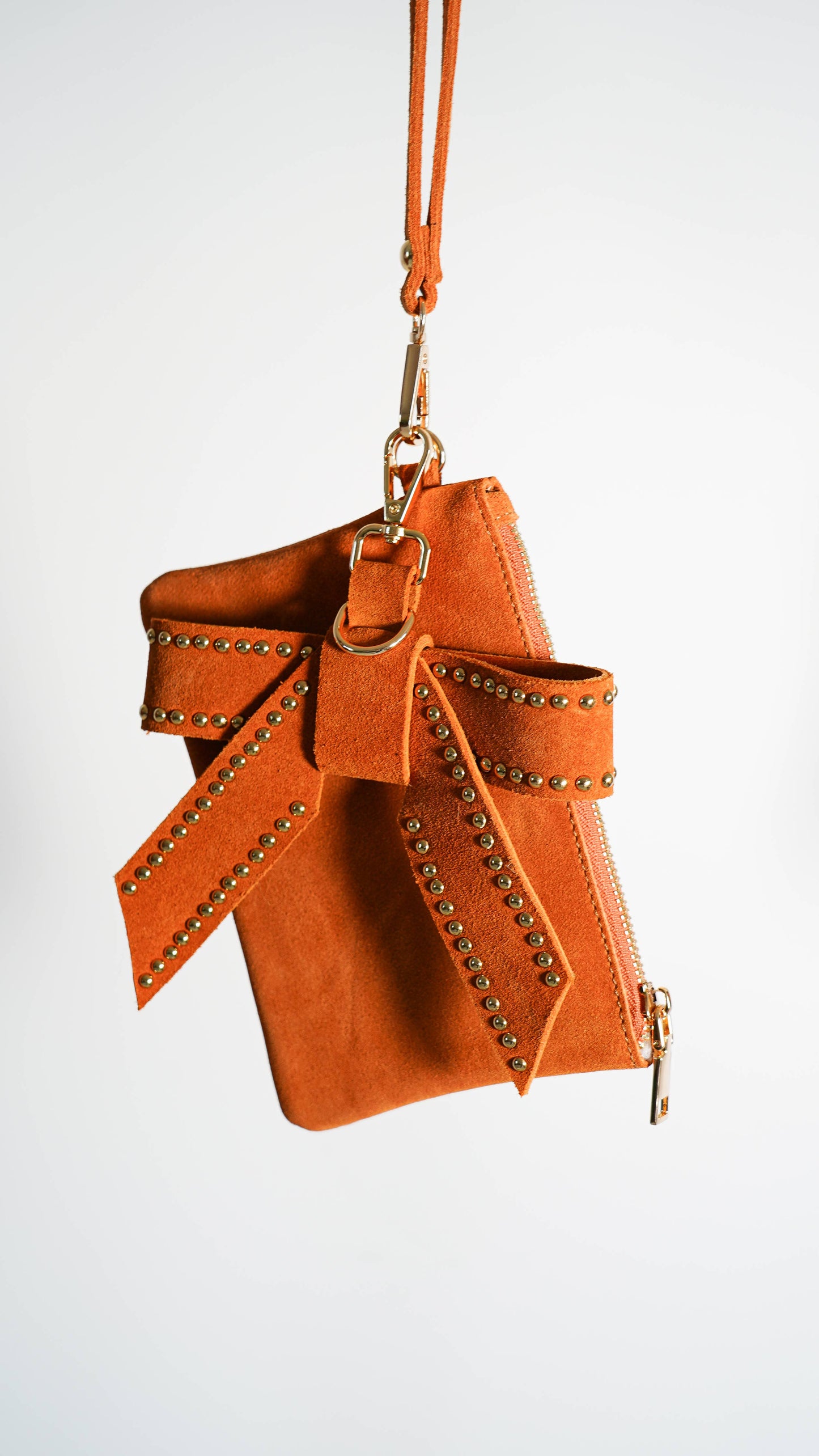 Suede Wristlet & Bow Hang-Off Set of 2: Cognac