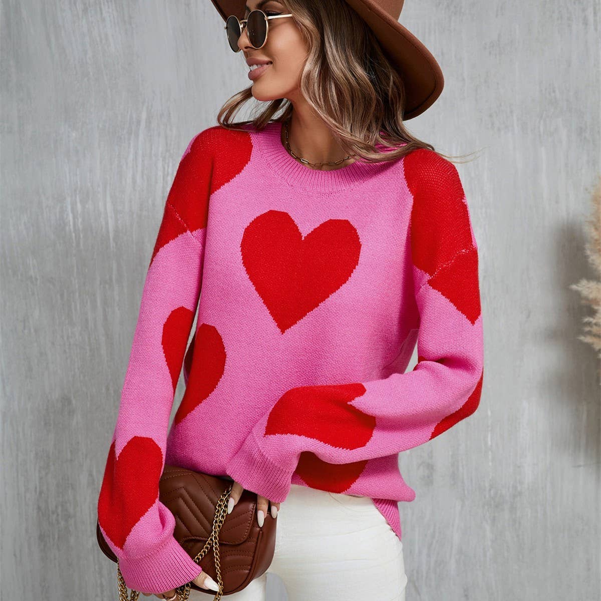 Valentine's Day jacquard pullover sweater: White / (S) 1
