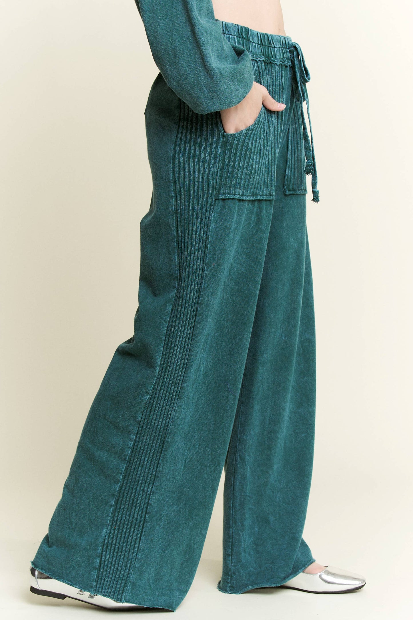 Best Mineral Wash Side Knit detail wide leg pantsHE5878P.: Latte / S-M-L / 2-2-2