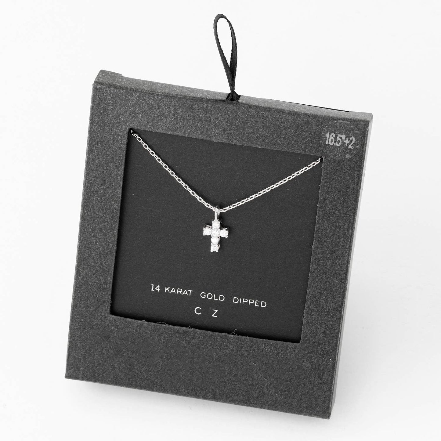 Secret Box Cz Mini Cross Charm Necklace: WG