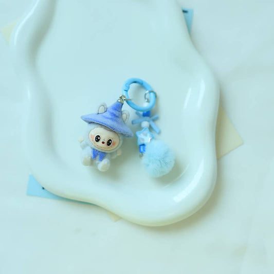 Velvet Wizard Labubu Doll Keychain: Darkblue / M