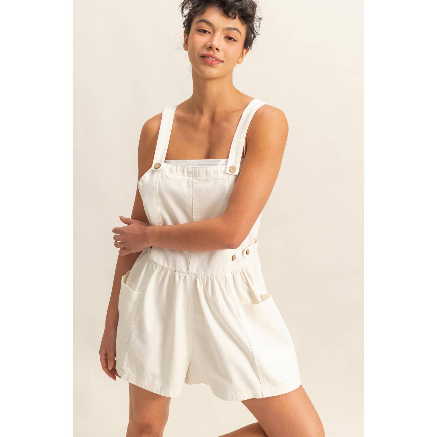DZ25C871-Sleeveless Pocketed Overall Denim Romper: LIGHT DENIM / S-M-L(2-2-2)